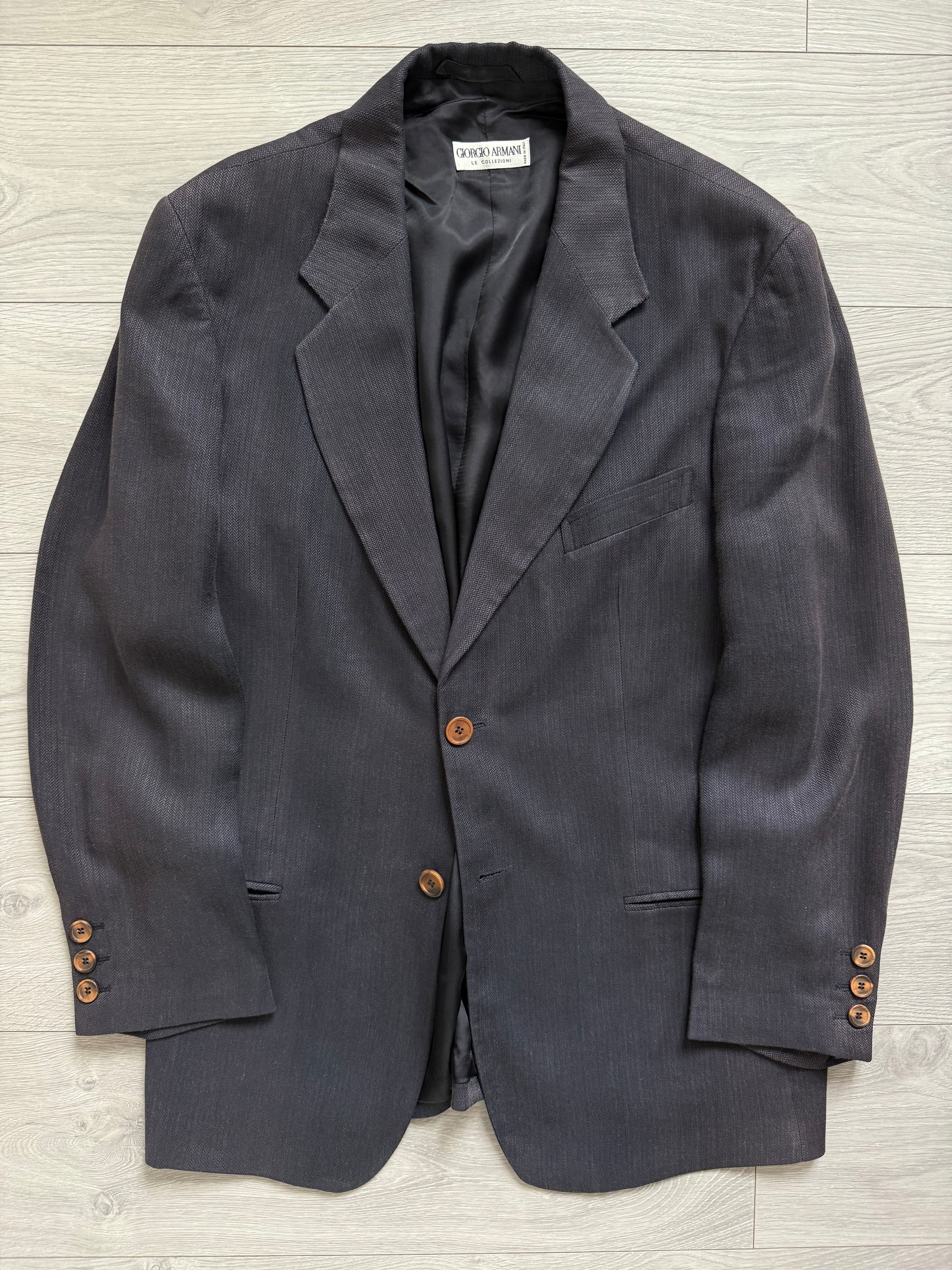 Giorgio Armani 1980s 2B Wool Silk Micro-Herringbone Sport Jacket Blazer - Size L