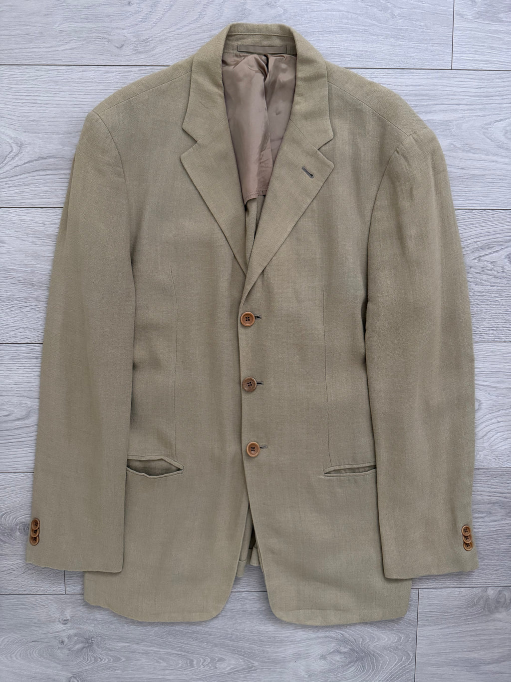 Armani 1990s 3B Linen Blend Unstructured Suit Beige - Size M Jacket / 32" Waist