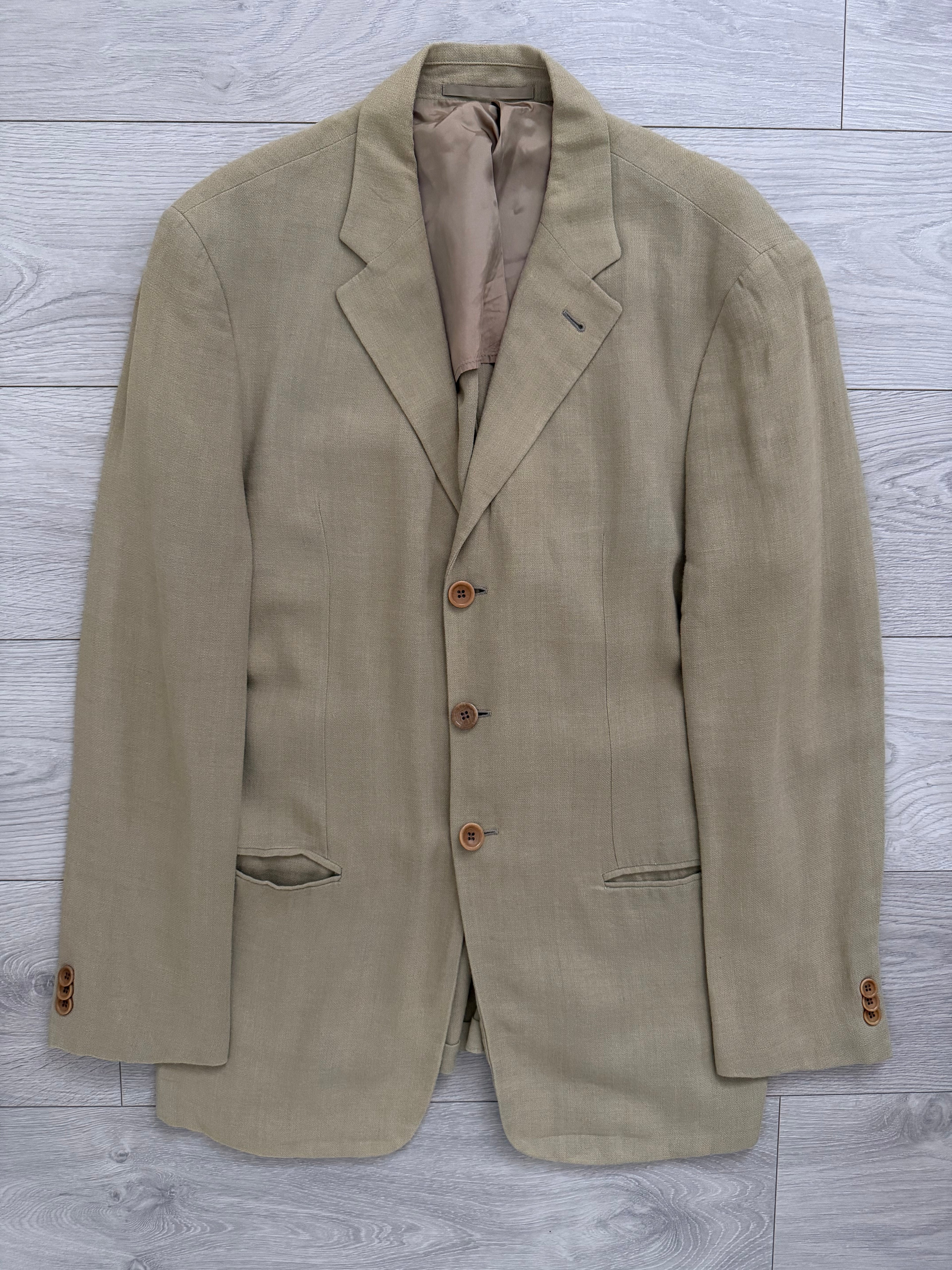 Armani 1990s 3B Linen Blend Unstructured Suit Beige - Size M Jacket / 32" Waist