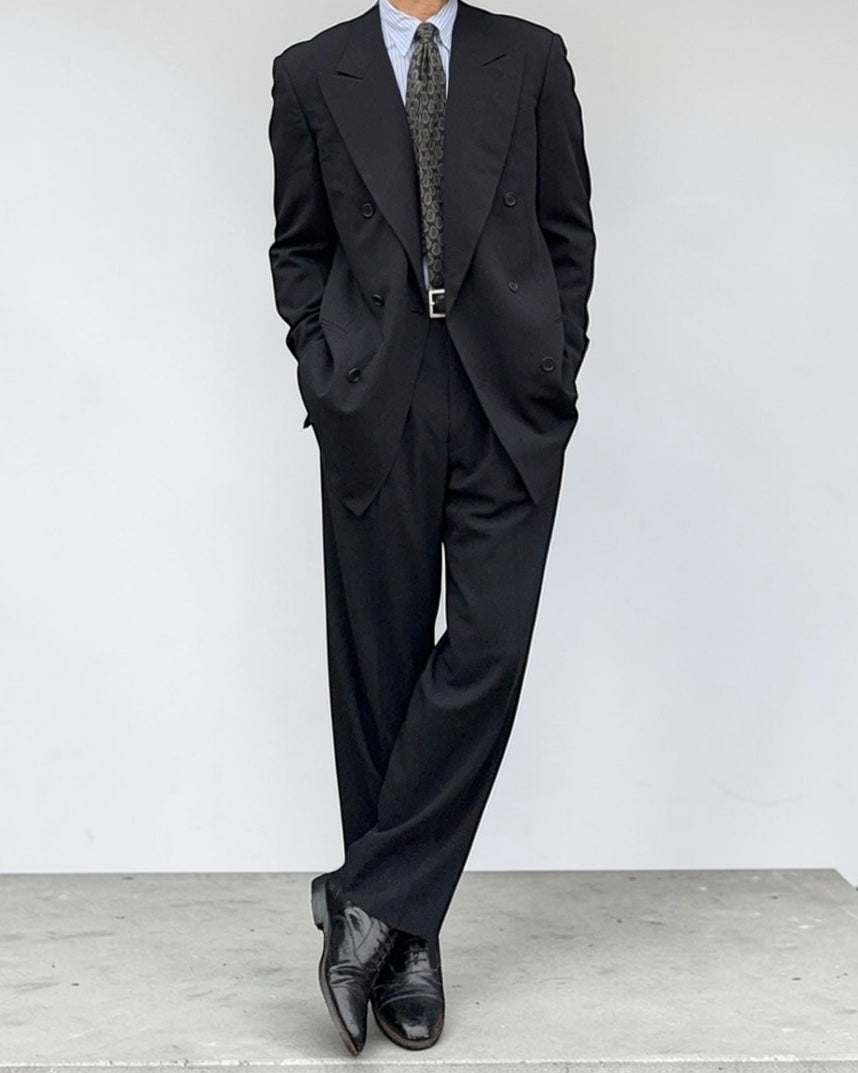 Giorgio Armani 1990s Double Breasted 6B Pleated Wool Suit - Size M Jacket / 30" Waist