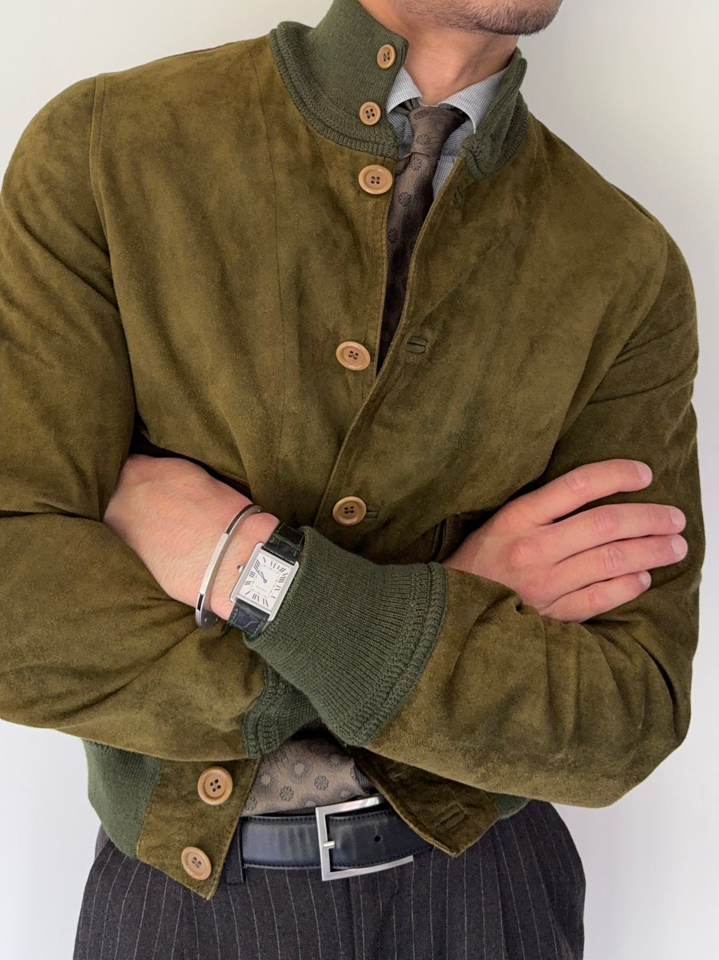 Sicons Armani 1980s Suede Green Military Flight Jacket - Size S