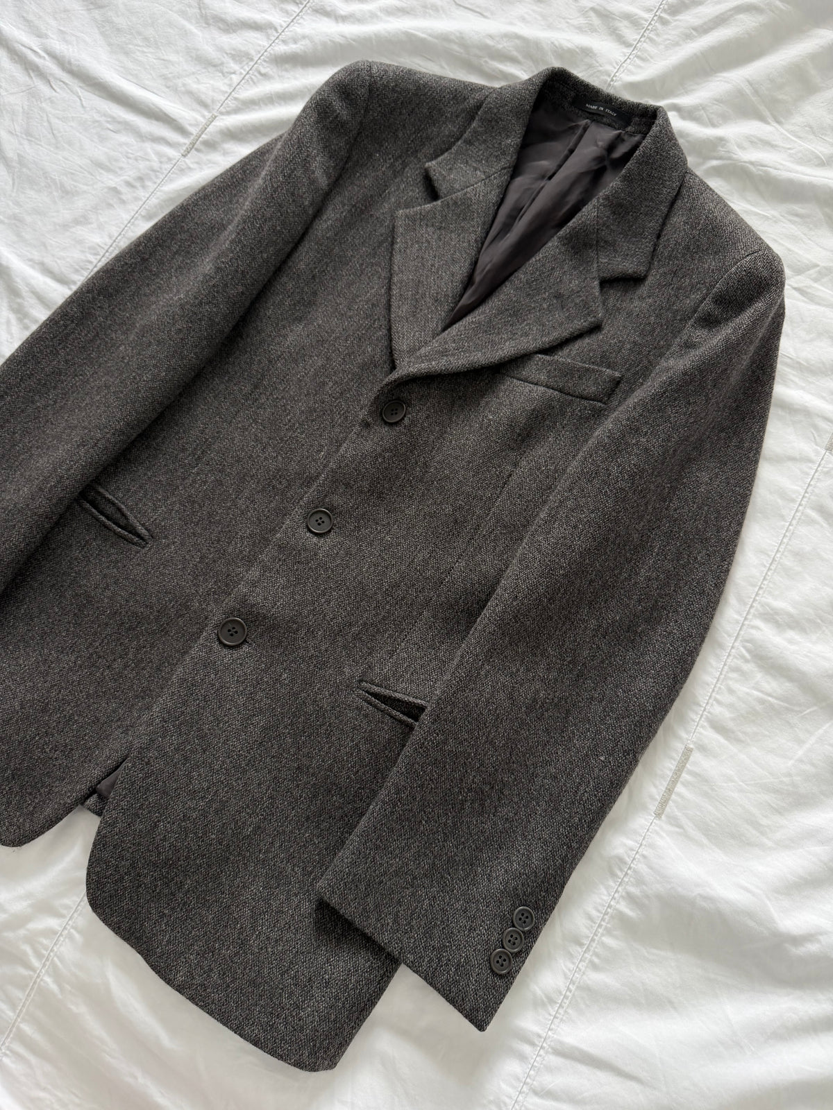 Emporio Armani 1990s 3B Wool Textured Sport Jacket Blazer Grey - Size S