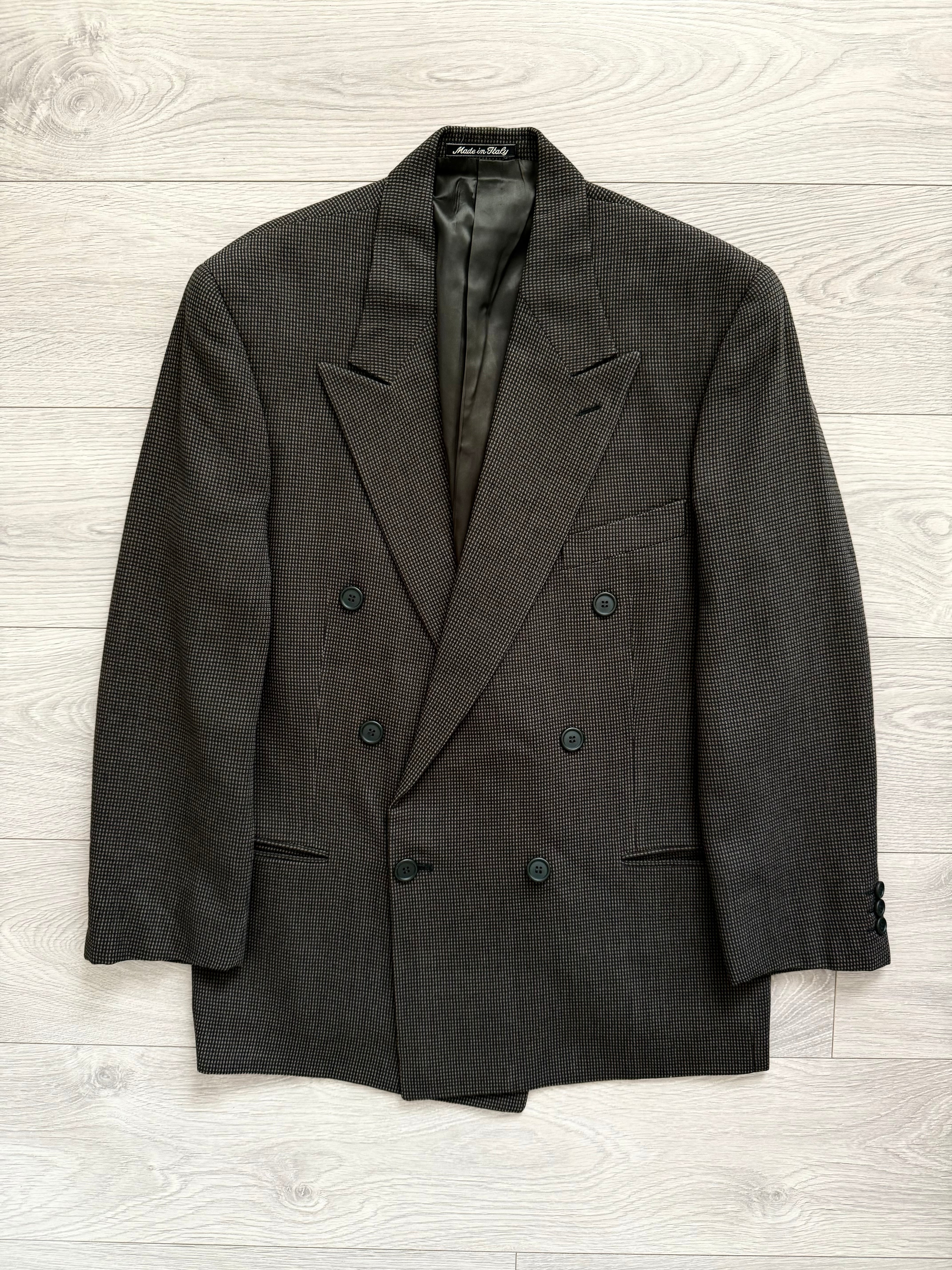 Giorgio Armani 1980s Double-Breasted Pleated Textured Wool Suit - Size L Jacket / 34" Waist