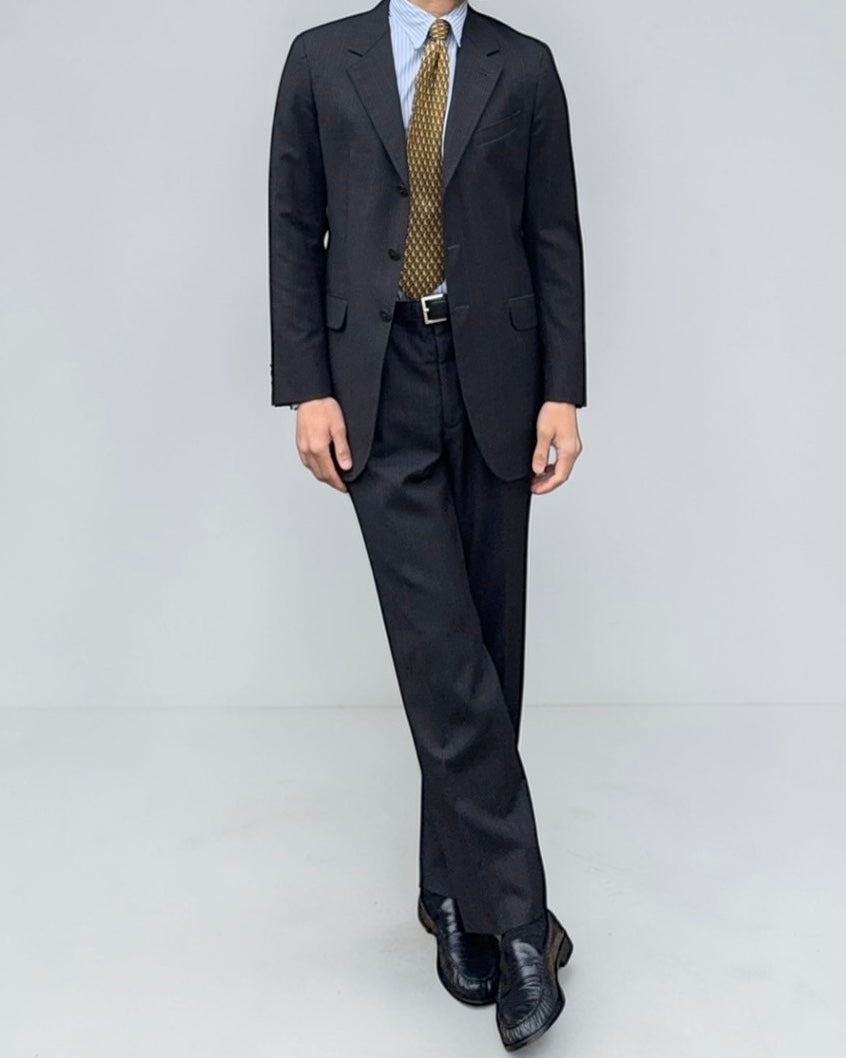 Armani 1990s 3B Grey Striped Pleated Wool Suit - Size S Jacket / 31" Waist