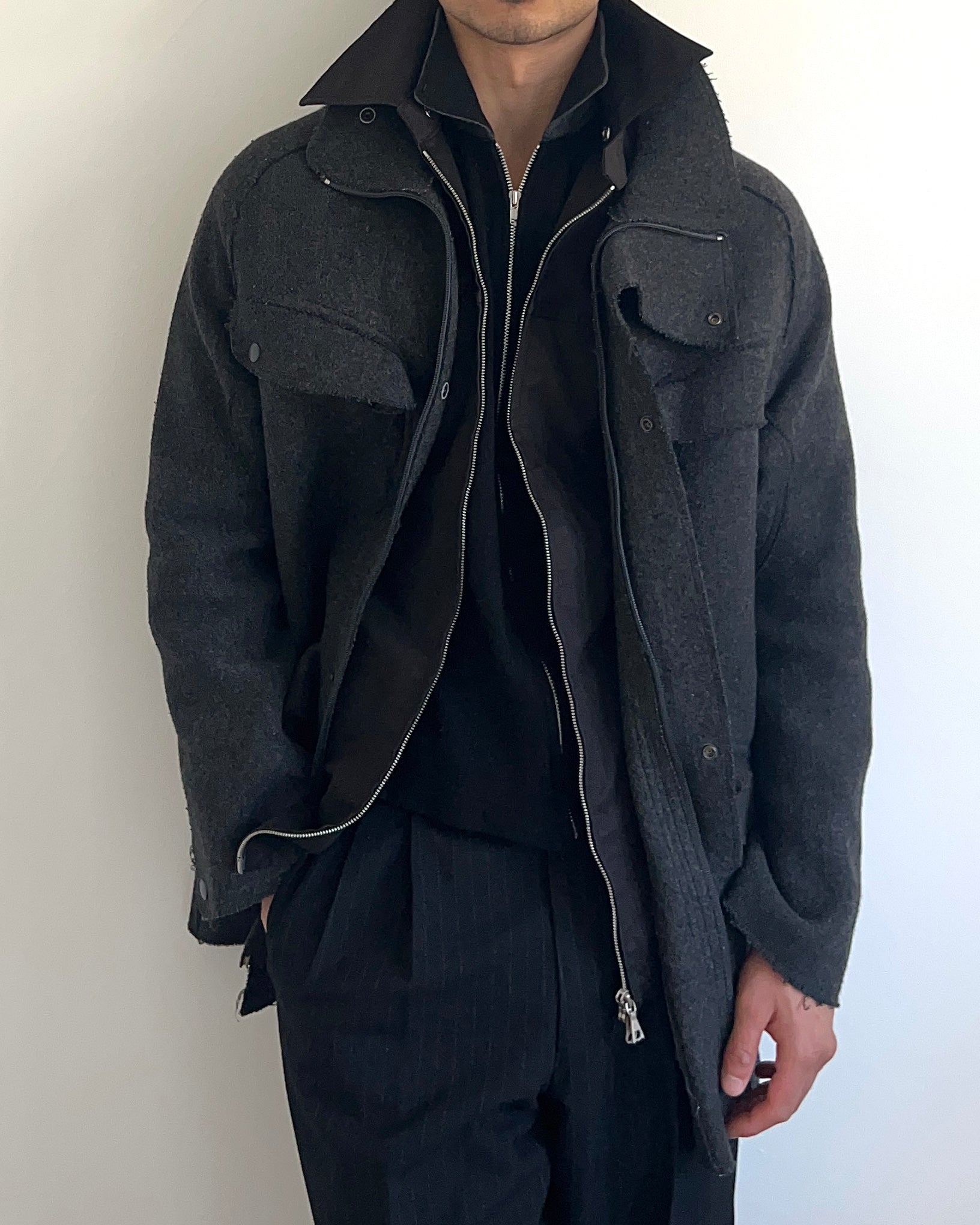 Final Home 1990s Raw Edge Curve Panelled Wool Coat - Size M