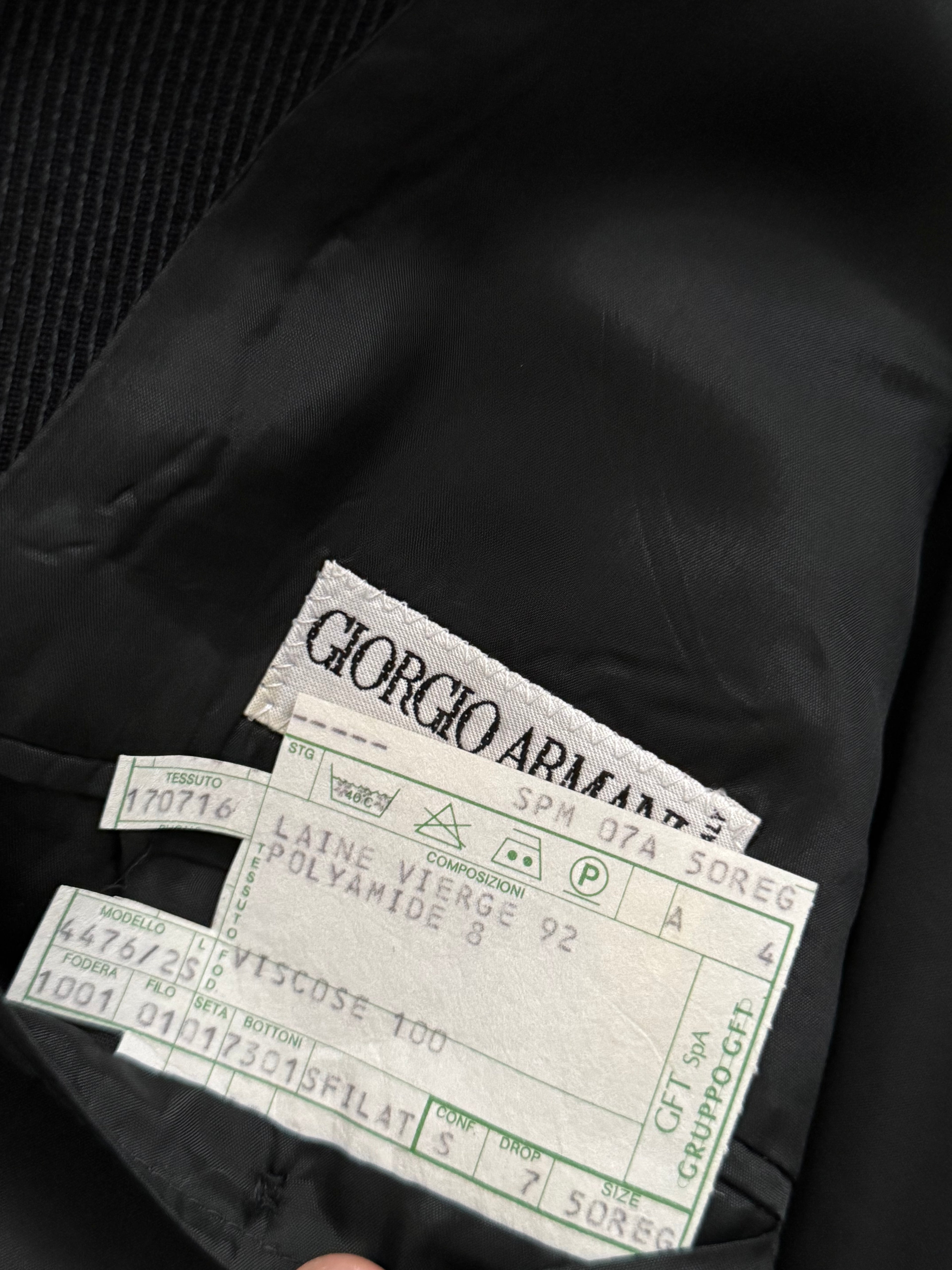 Giorgio Armani 1980s 2B Pleated Wool Suit Black New - Size L Jacket / 32" Waist