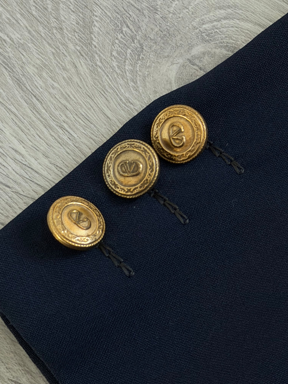 Valentino 1980s Metal Button Double Breasted Wool Navy Sport Jacket Blazer - Size S