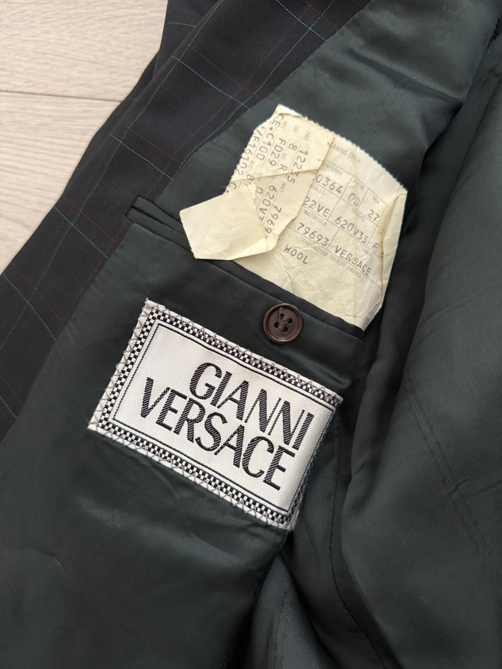 Versace 1980s Notch Lapel Double Breasted Pleated Wool Check Suit Black - Size M Jacket / 32" Waist
