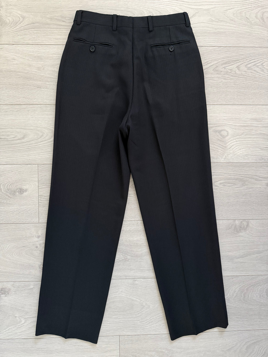 Giorgio Armani 1980s 2B Double Pleat Lightweight Textured Black Wool Suit - Size S Jacket / 30" Waist