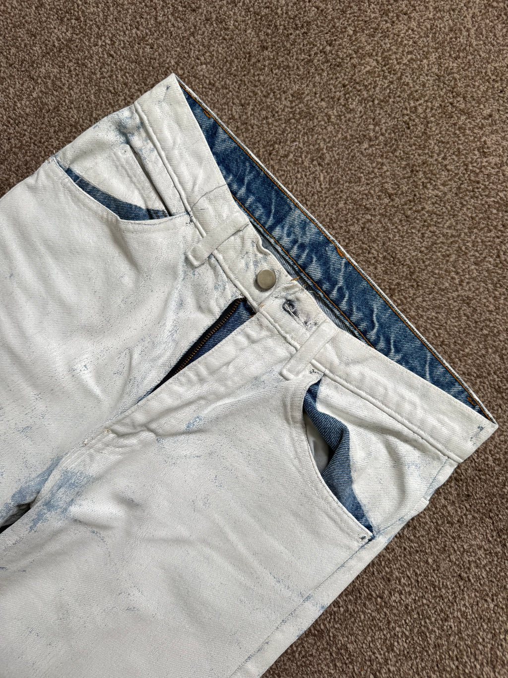 Maison Martin Margiela Artisanal Line (0)(10) SS2002 White Painted Denim Jeans - Size 29" Waist