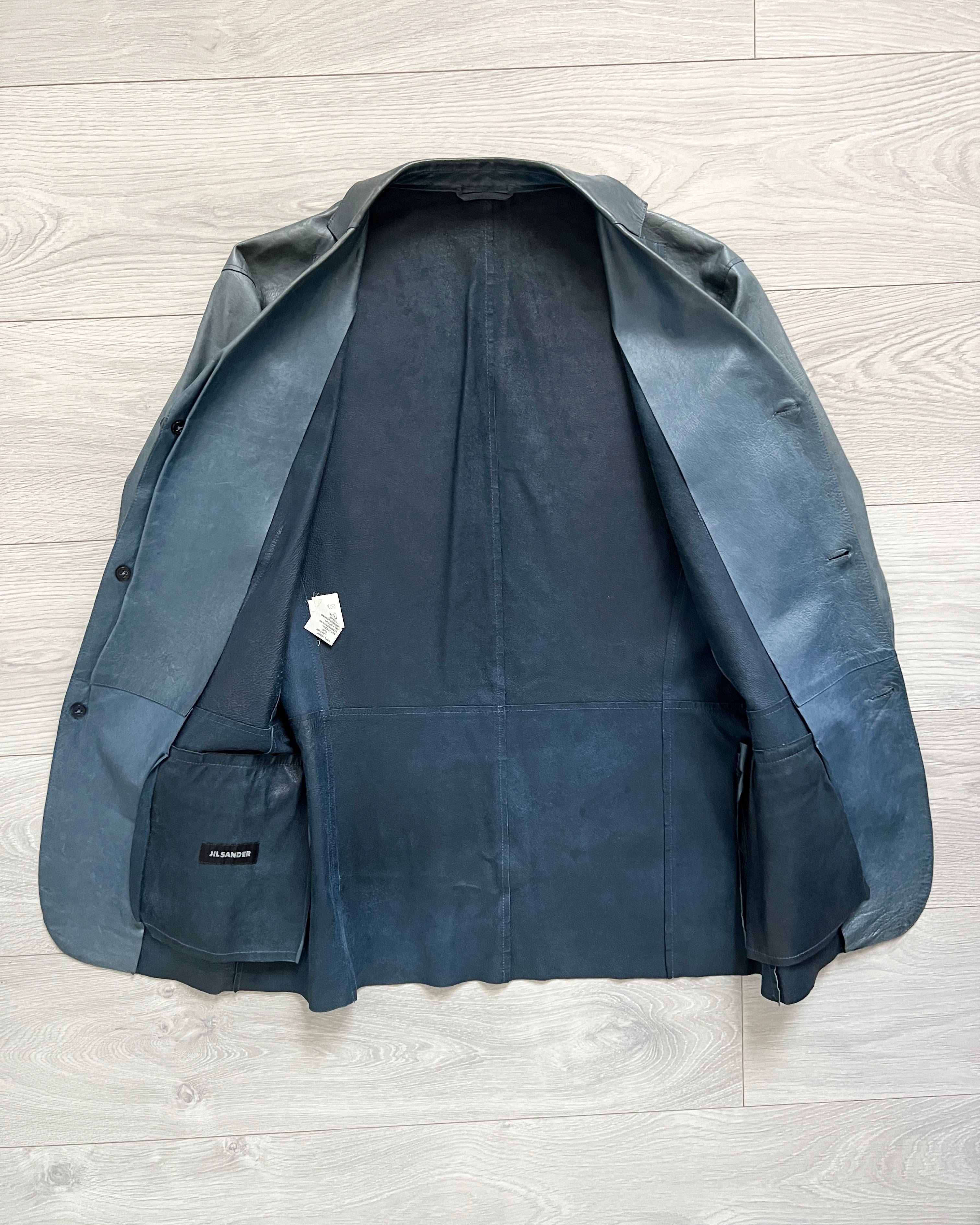 Jil Sander by Raf Simons 00s Petrol Blue Leather Jacket