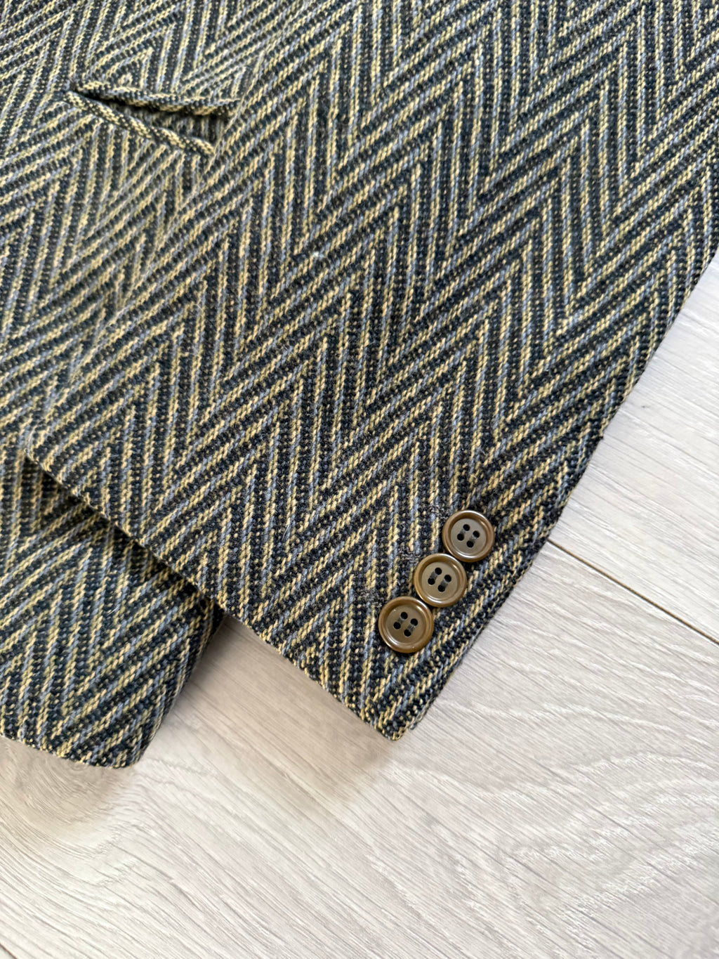 Hilton Armani 1980s Peaked Lapel Double Breasted Herringbone Sports Jacket Blazer - Size S