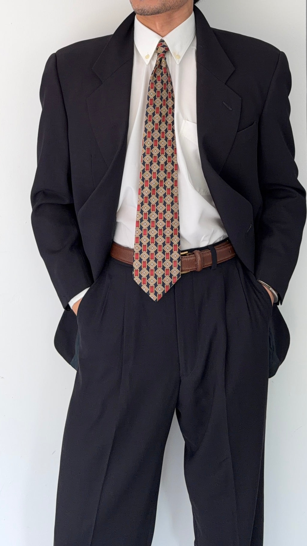 Giorgio Armani 1980s 2B Double Pleat Lightweight Navy Wool Suit - Size M Jacket / 32" Waist