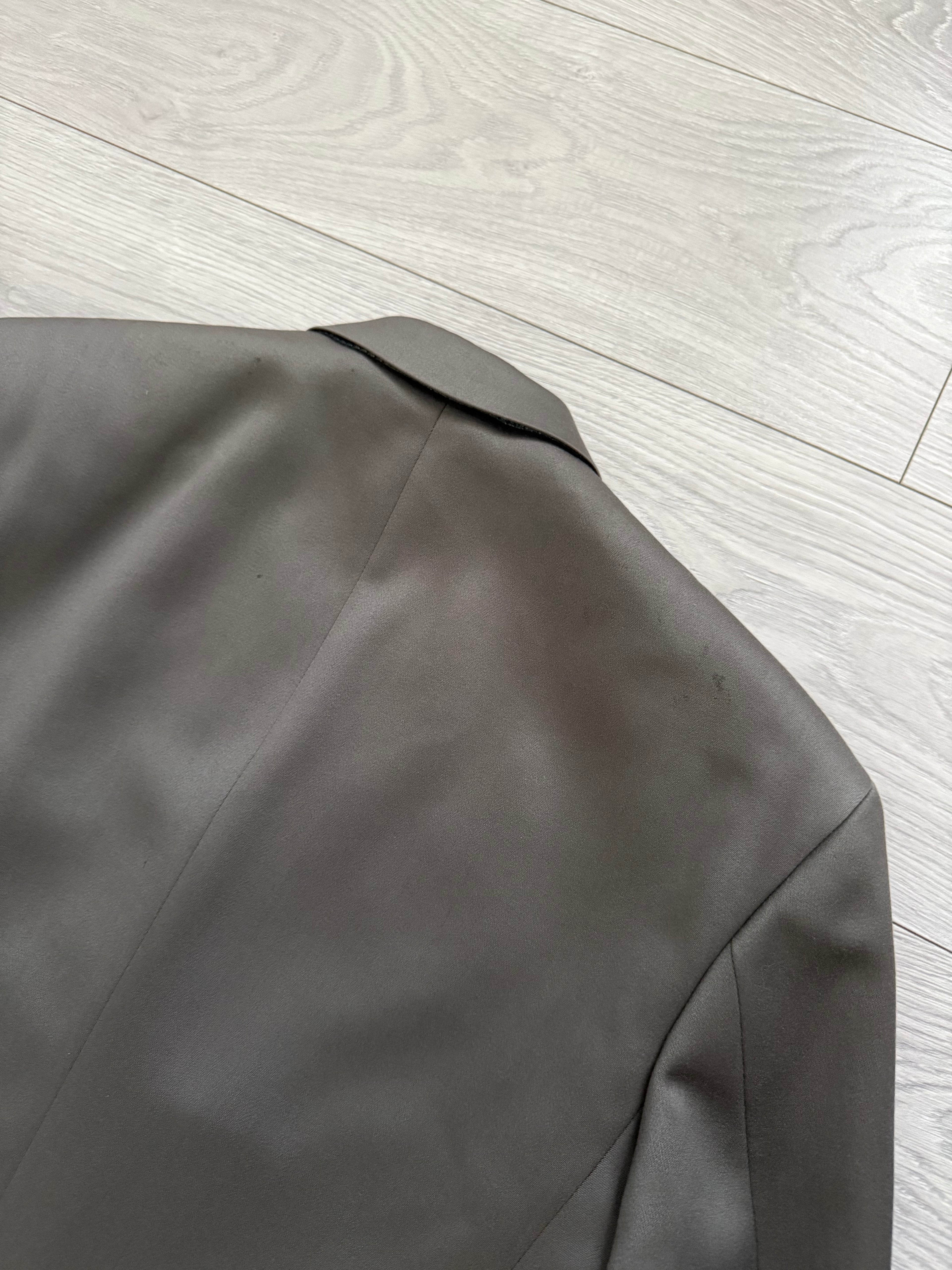 Hugo Boss 1980s 'Mitford' Peak Lapel Double Breasted Pleated Taupe Green Suit - Size L Jacket / 30" Waist