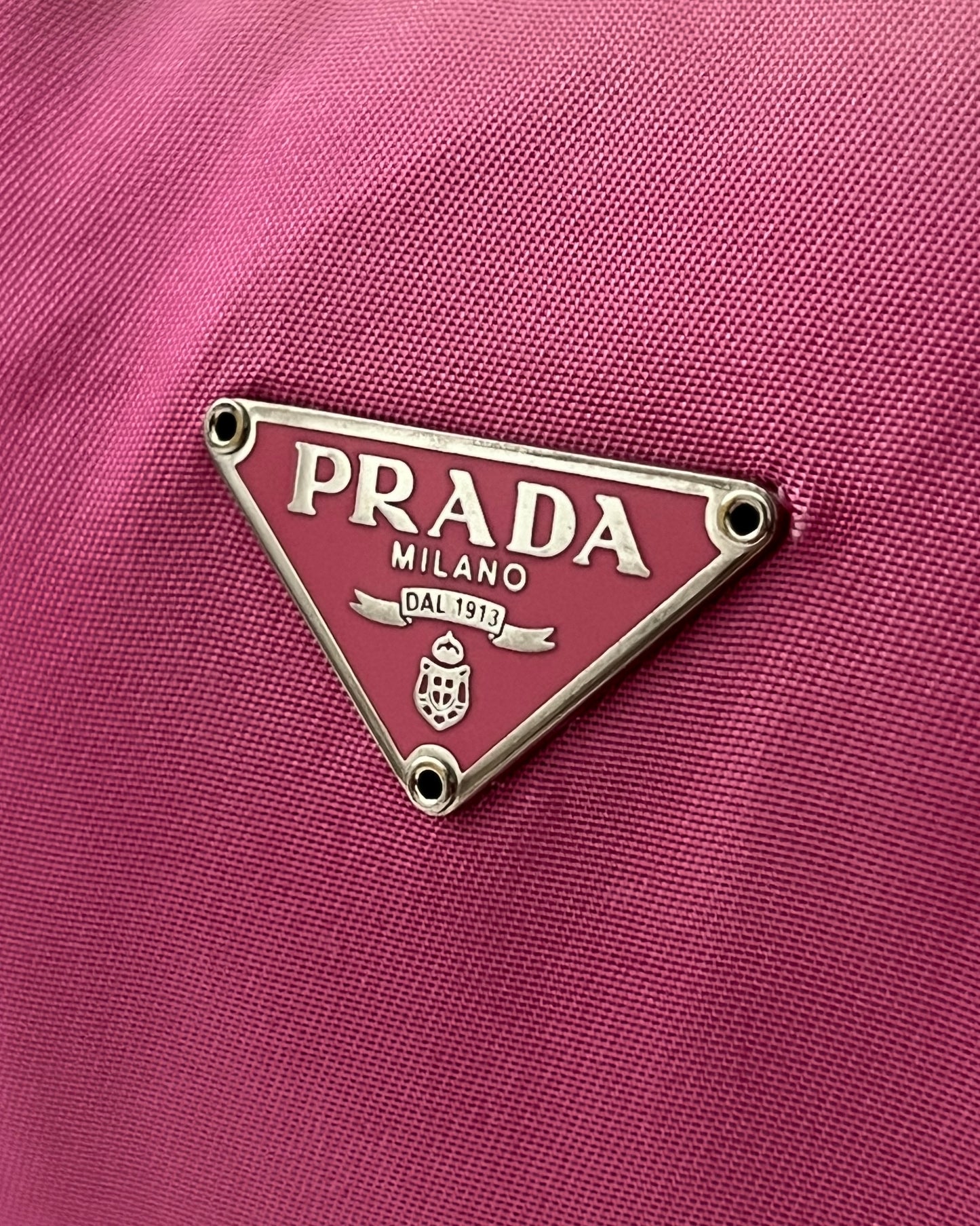 Prada 00s Vela Nylon Plaque Logo Pink Mini Hobo Bag