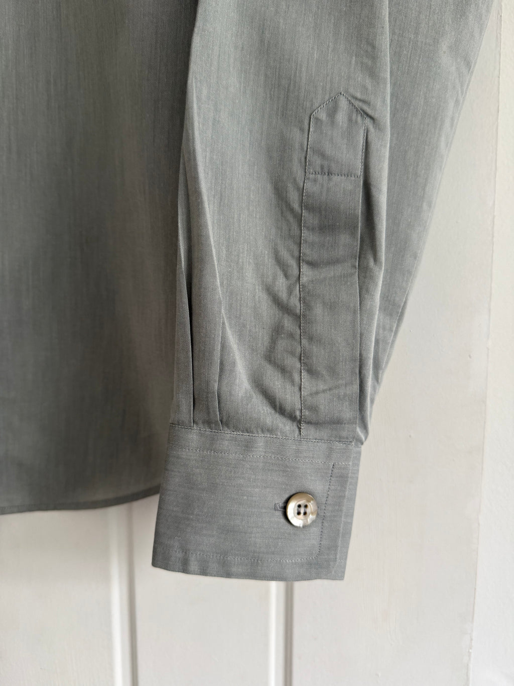 Armani 1990s Green Grey Cotton Shirt - Size M