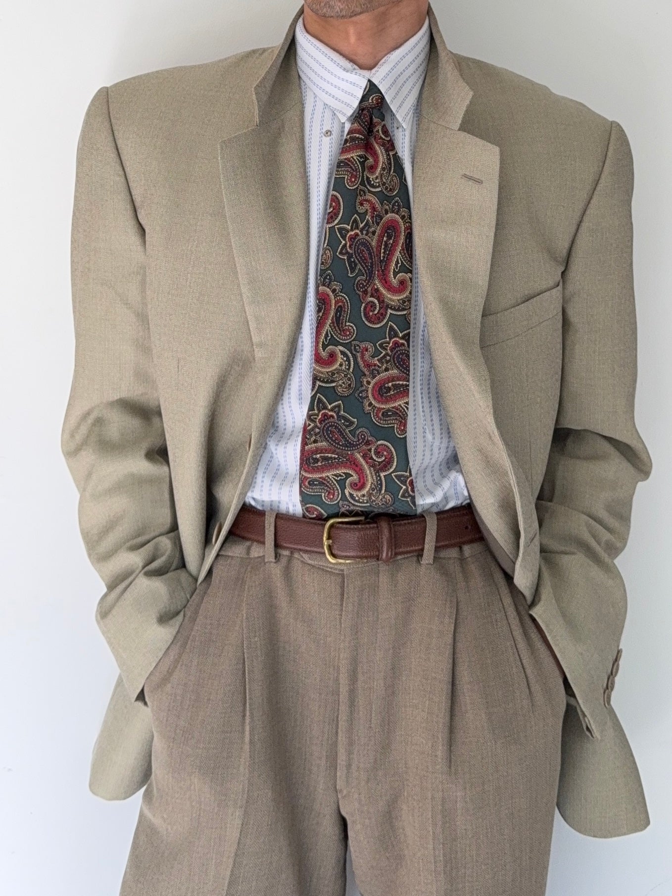 Valentino 1980s 3B Taupe Beige Wool Sports Blazer Jacket - Size XL