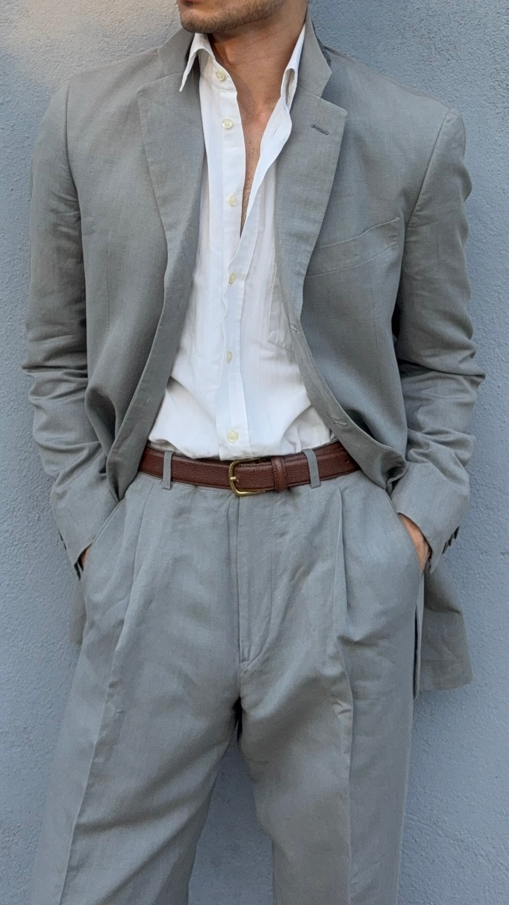 Giorgio Armani 1980s 3B Linen Blend Suit Grey - Size L Jacket / 32" Waist