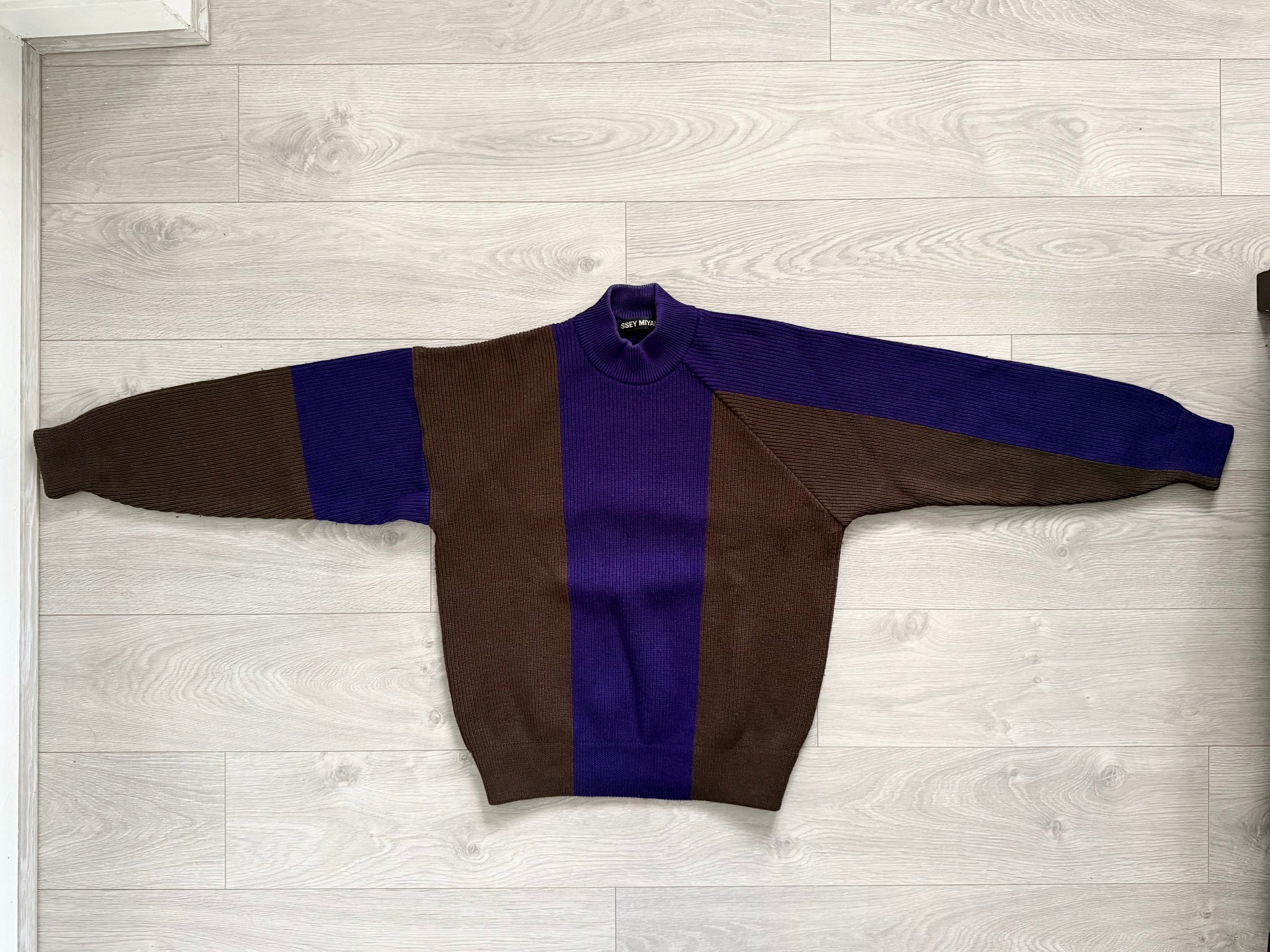Issey Miyake 1990s Asymmetrical Panelled Mock Neck Knit Sweater - Size M