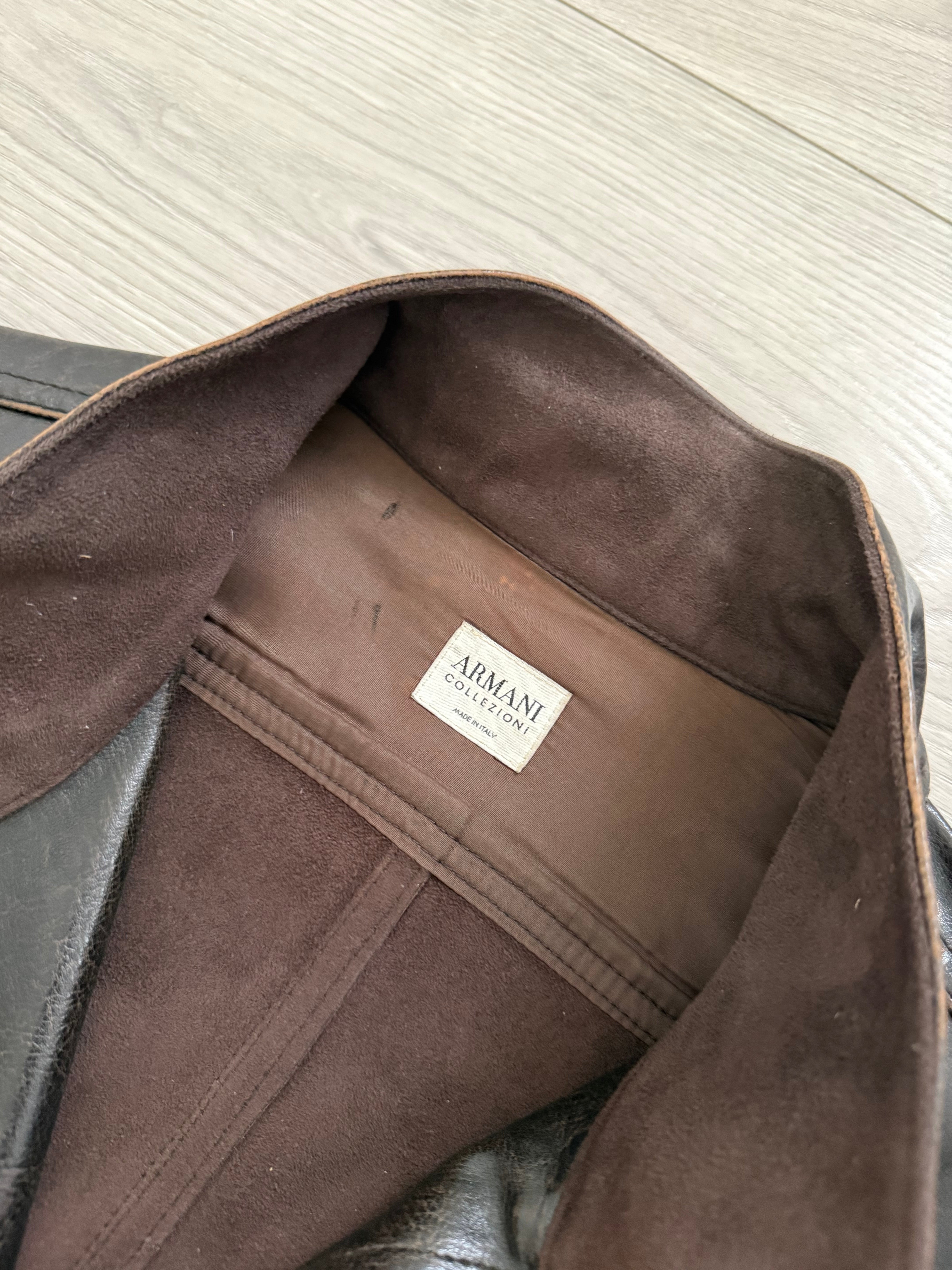 Armani 2004 Aged Leather Effect Snap-Front Jacket - Size XL