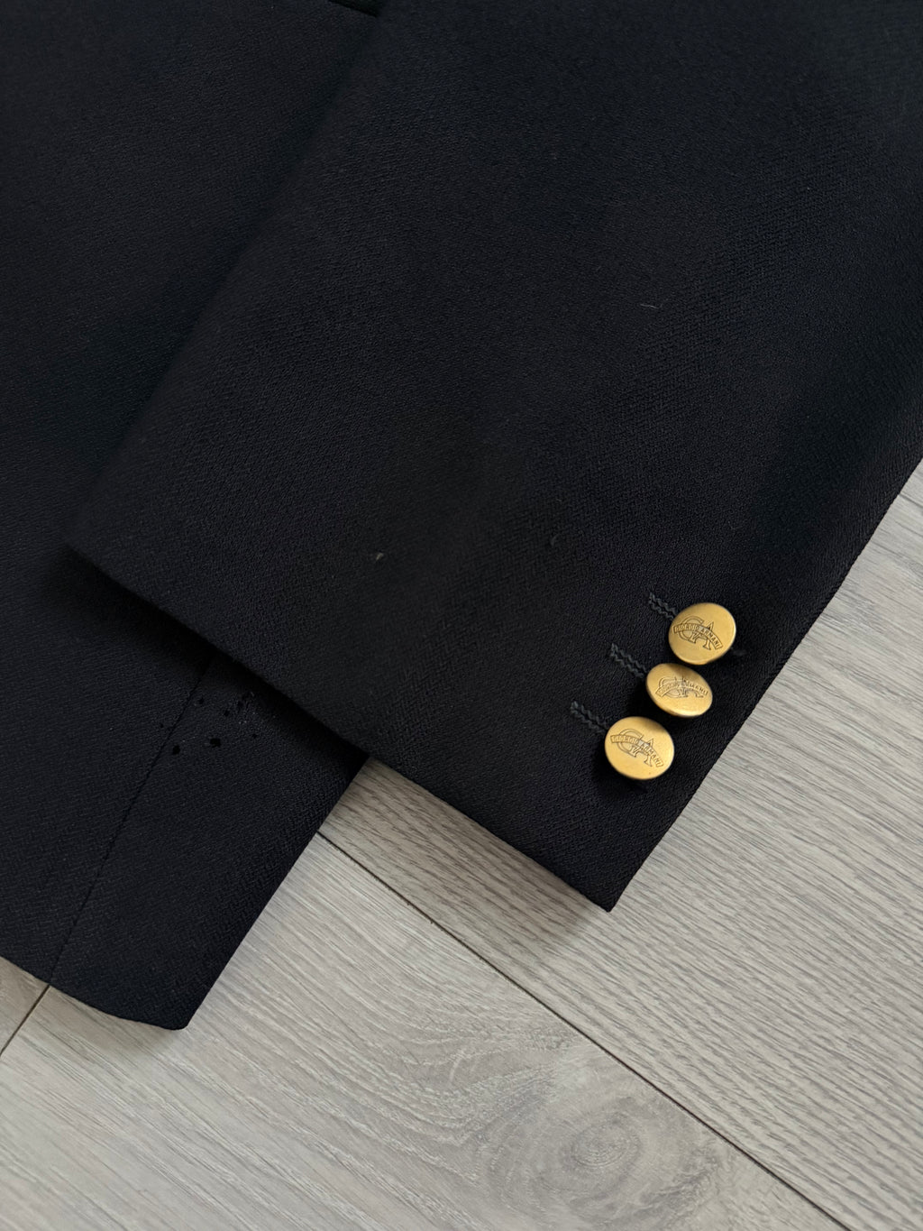 Giorgio Armani 1980s Peaked Lapel Double Breasted Metal Button Wool Sport Jacket Blazer Black  - Size L