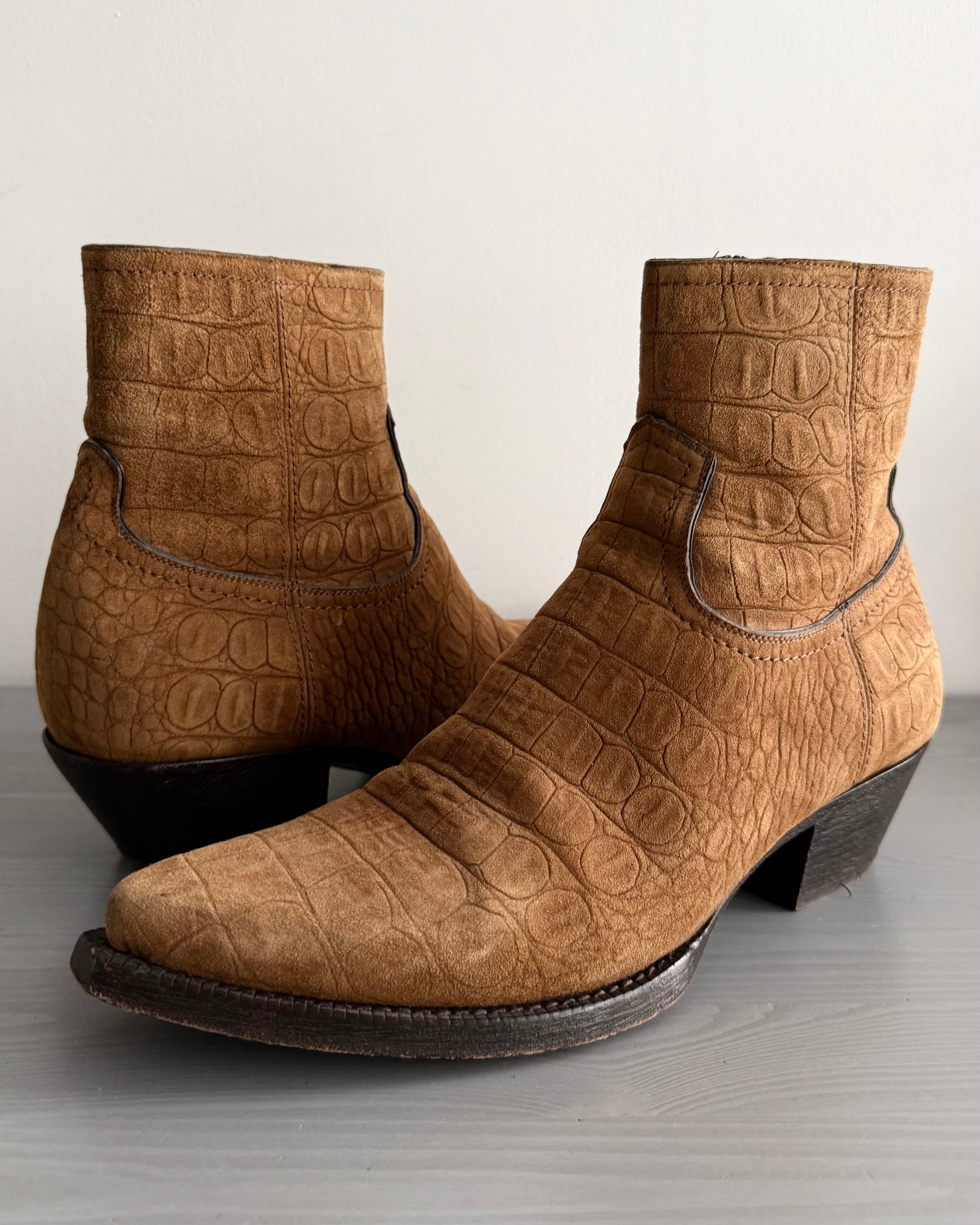 Saint Laurent Paris FW20 Croc Embossed Lukas Boots - Size US8