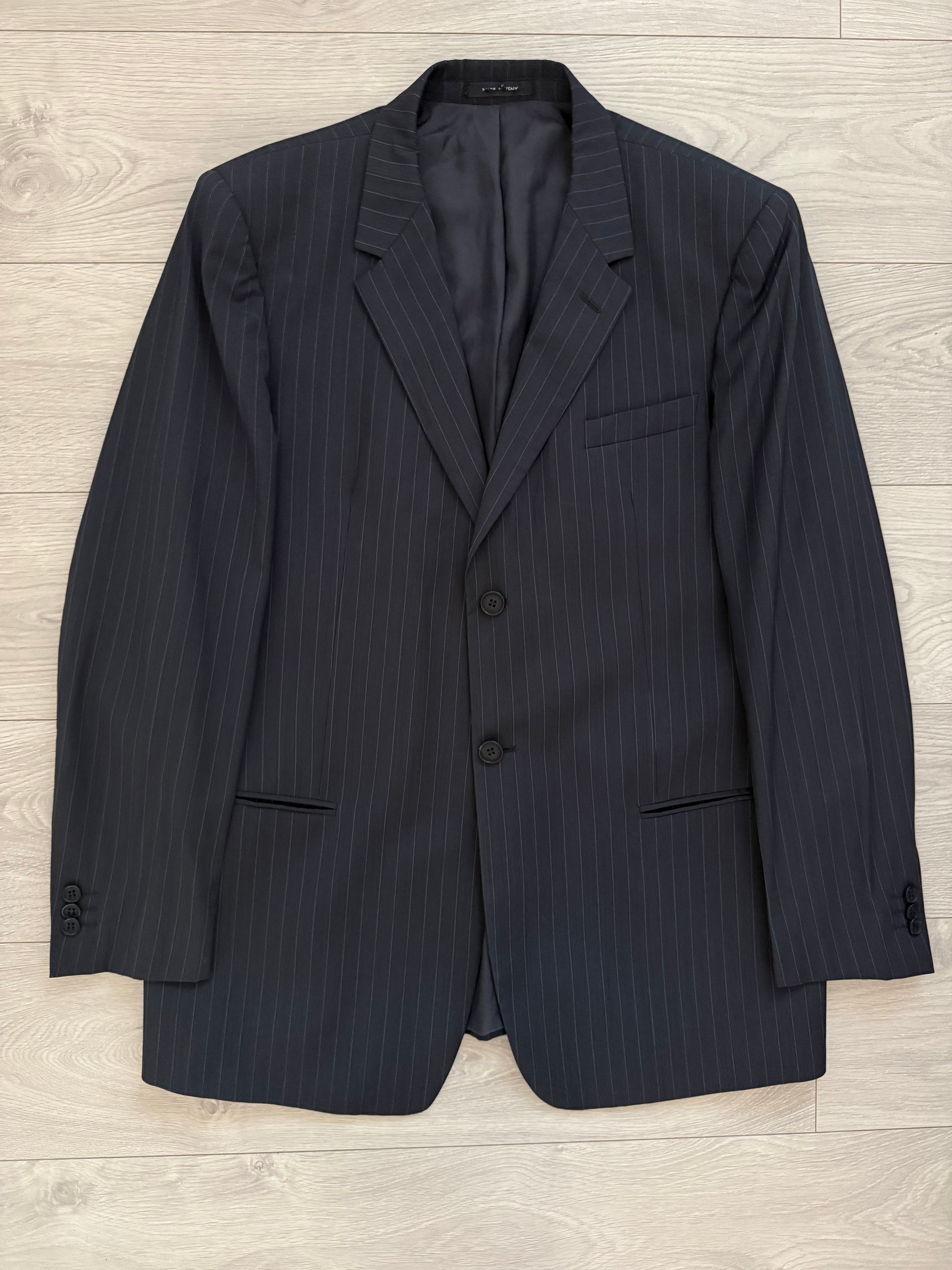 Emporio Armani 1990s 2B Striped Navy Suit - Size XXL Jacket / 38" Waist