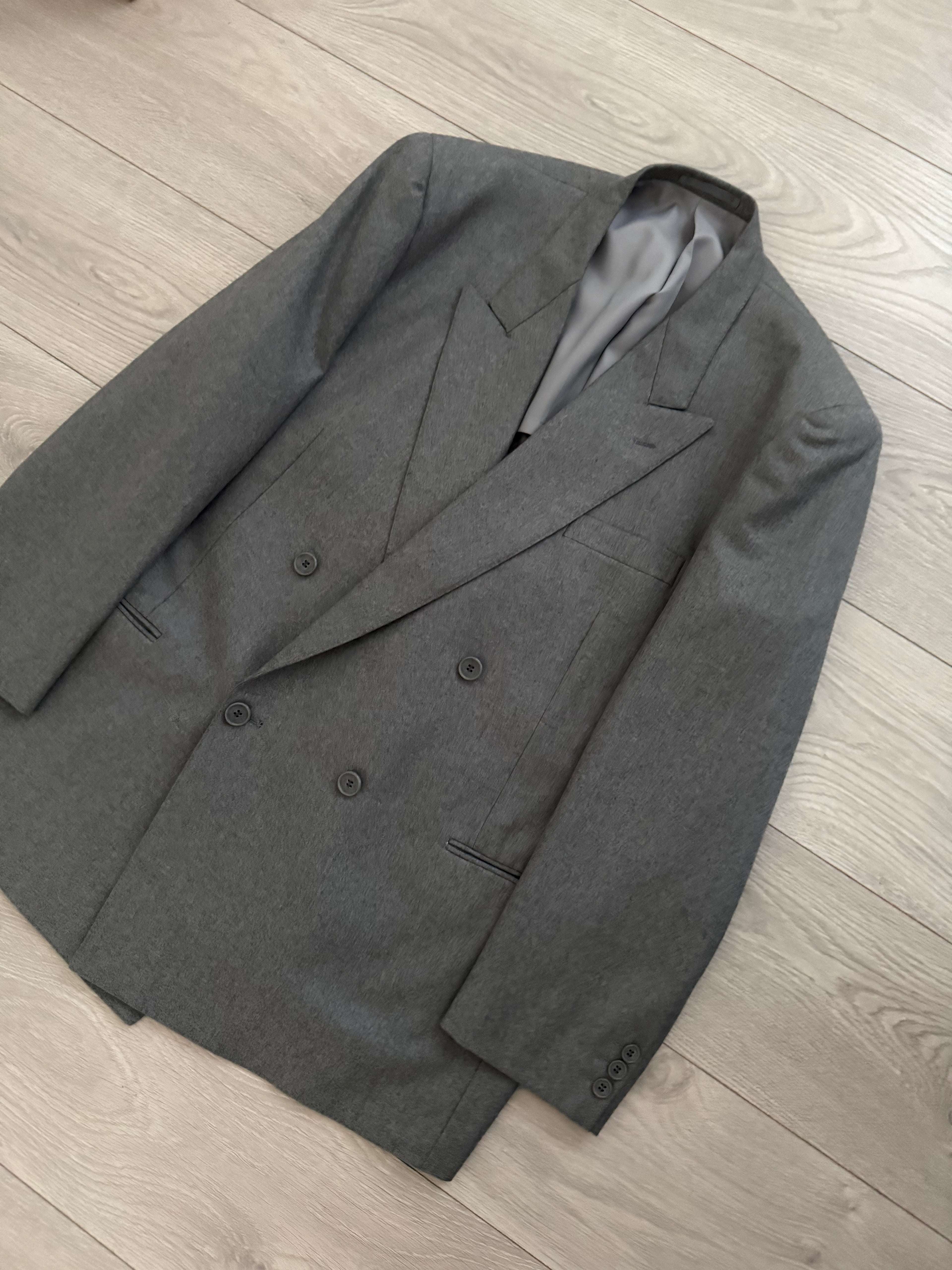 Yves Saint Laurent 1980s Double Breasted Peaked Lapel Wool Blazer Jacket Grey - Size XL