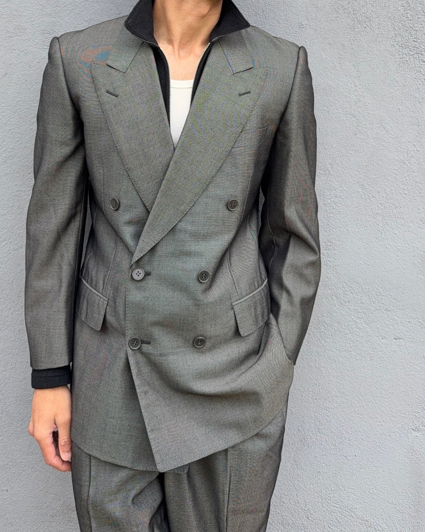 Yves Saint Laurent 1990s Double-Breasted Pleated Wool Suit - Size S Jacket / 30" Waist