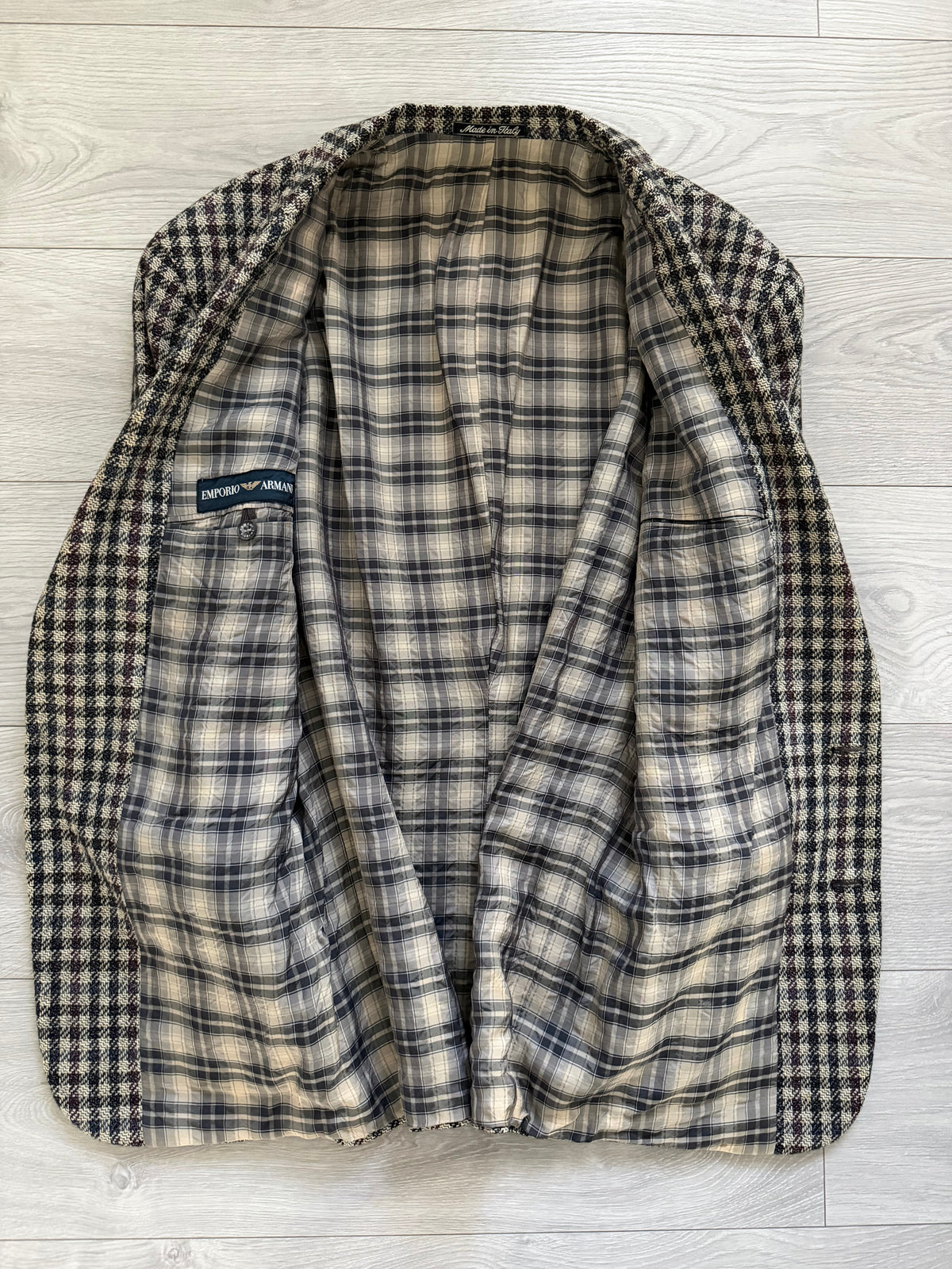 Emporio Armani 1980s 2B Gunclub Check Wool Textured Sport Jacket Blazer - Size L