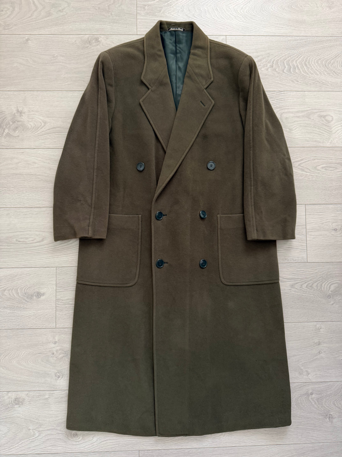 Giorgio Armani 1980s Double Breasted Long Wool Overcoat Green - Size M