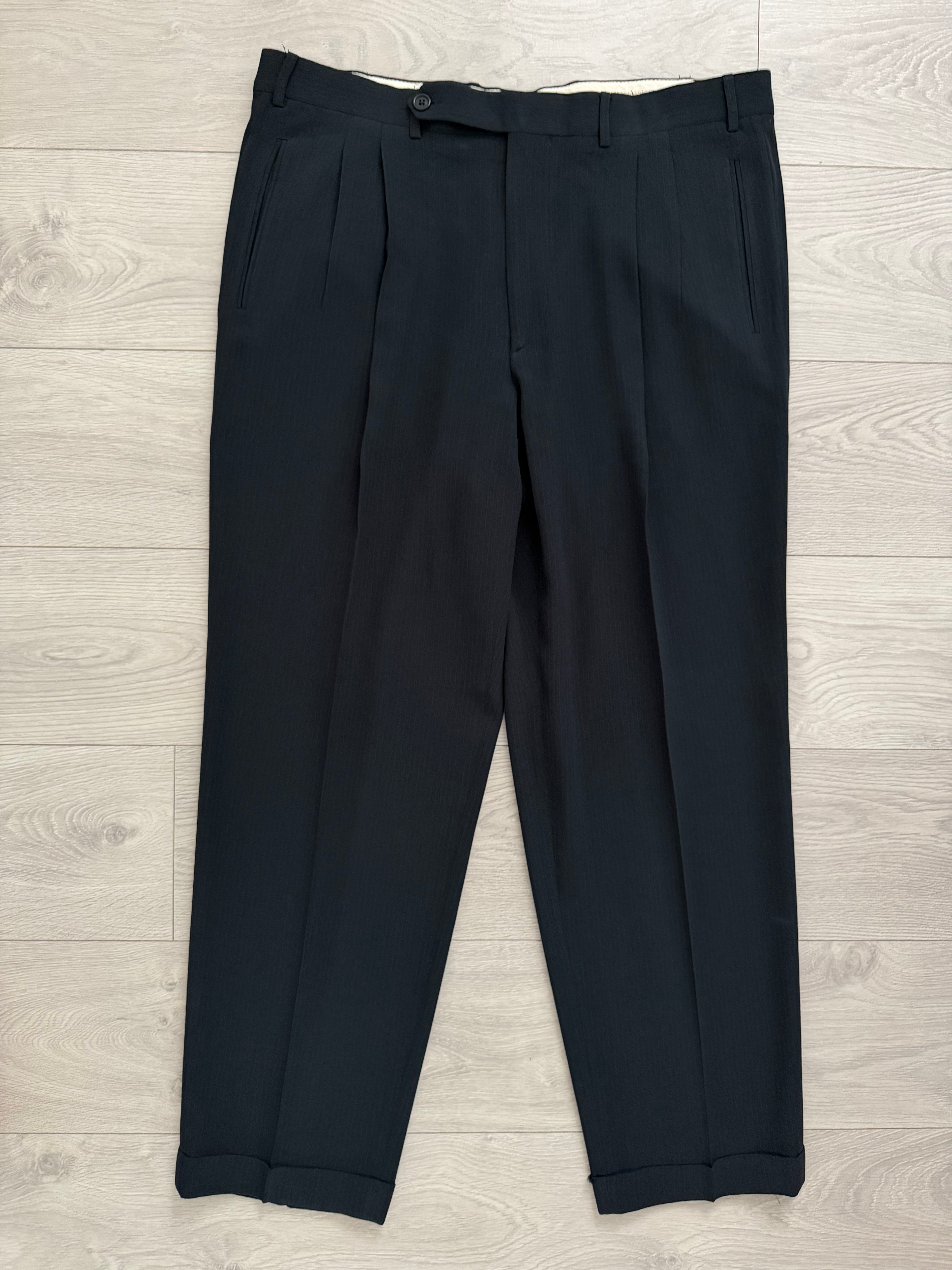 Giorgio Armani Black Label 1990s Peaked Lapel Double Breasted Pleated Wool Suit - Size XXXL Jacket / 40" Waist