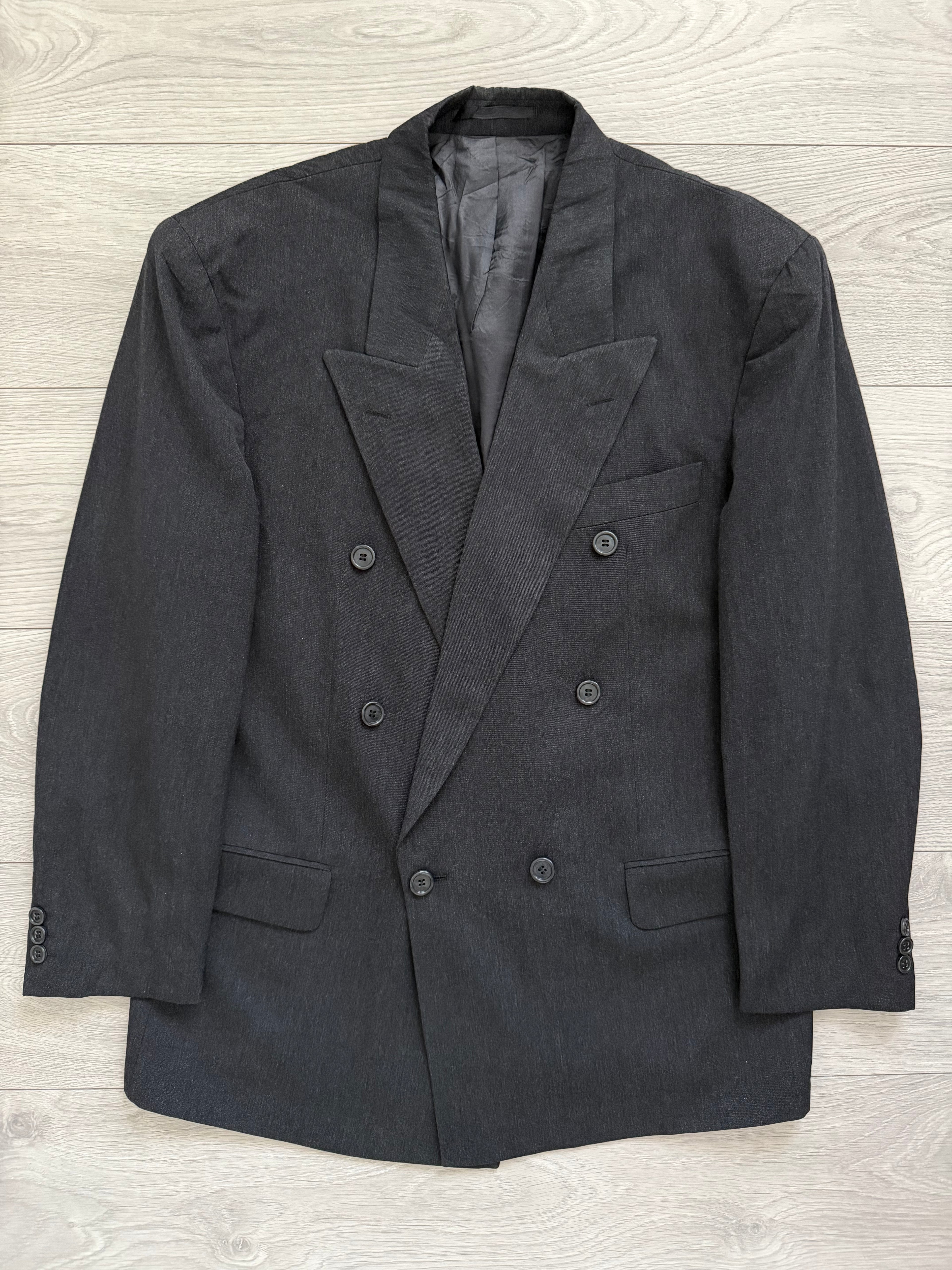 Hugo Boss 1980s 'Al Capone' Grey Peaked Lapel Double Breasted Wool Sports Jacket Blazer - Size L