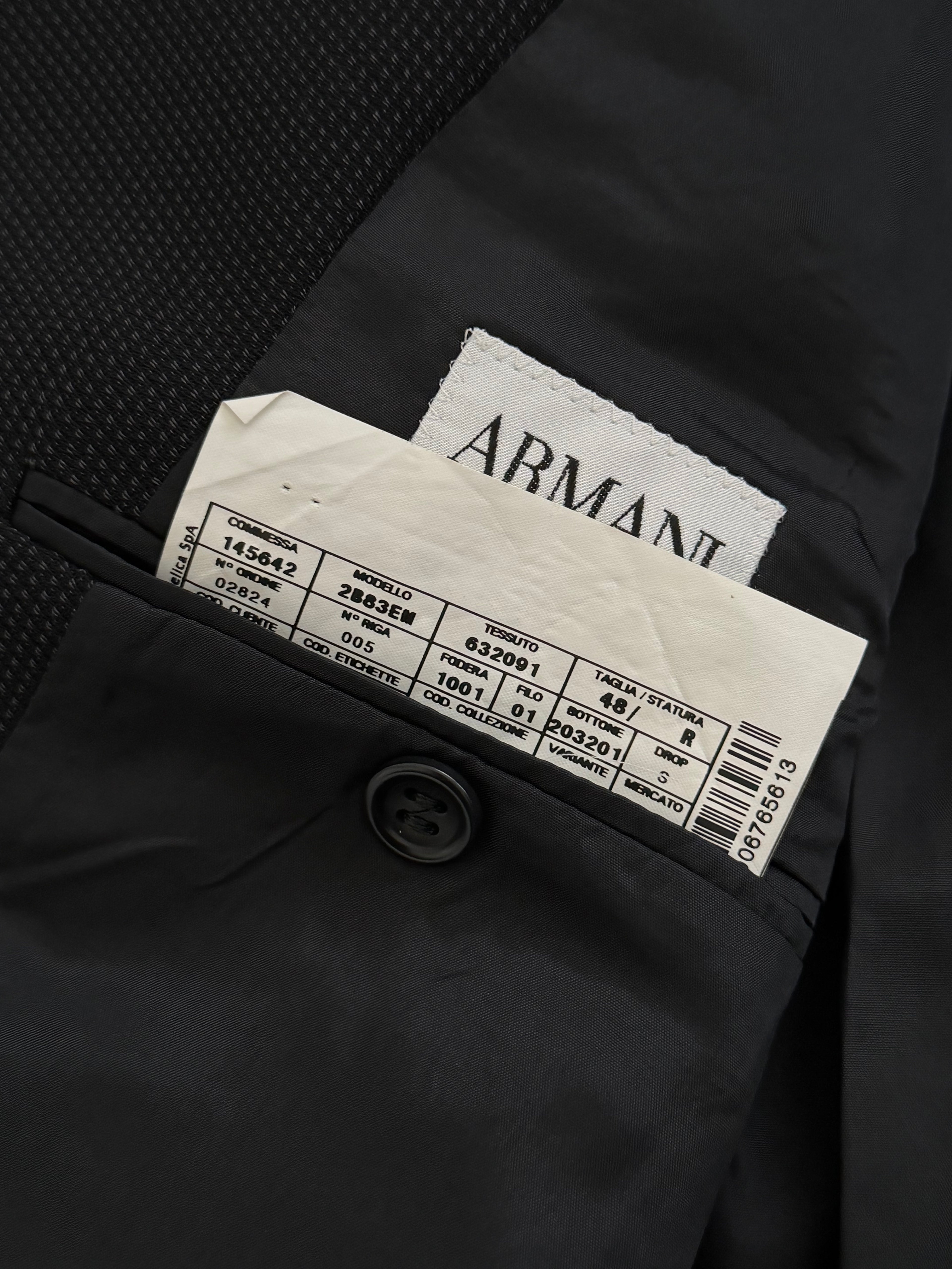 Armani 1990s 2B Pleated Textured Wool Black Suit - Size M Jacket / 32" Waist