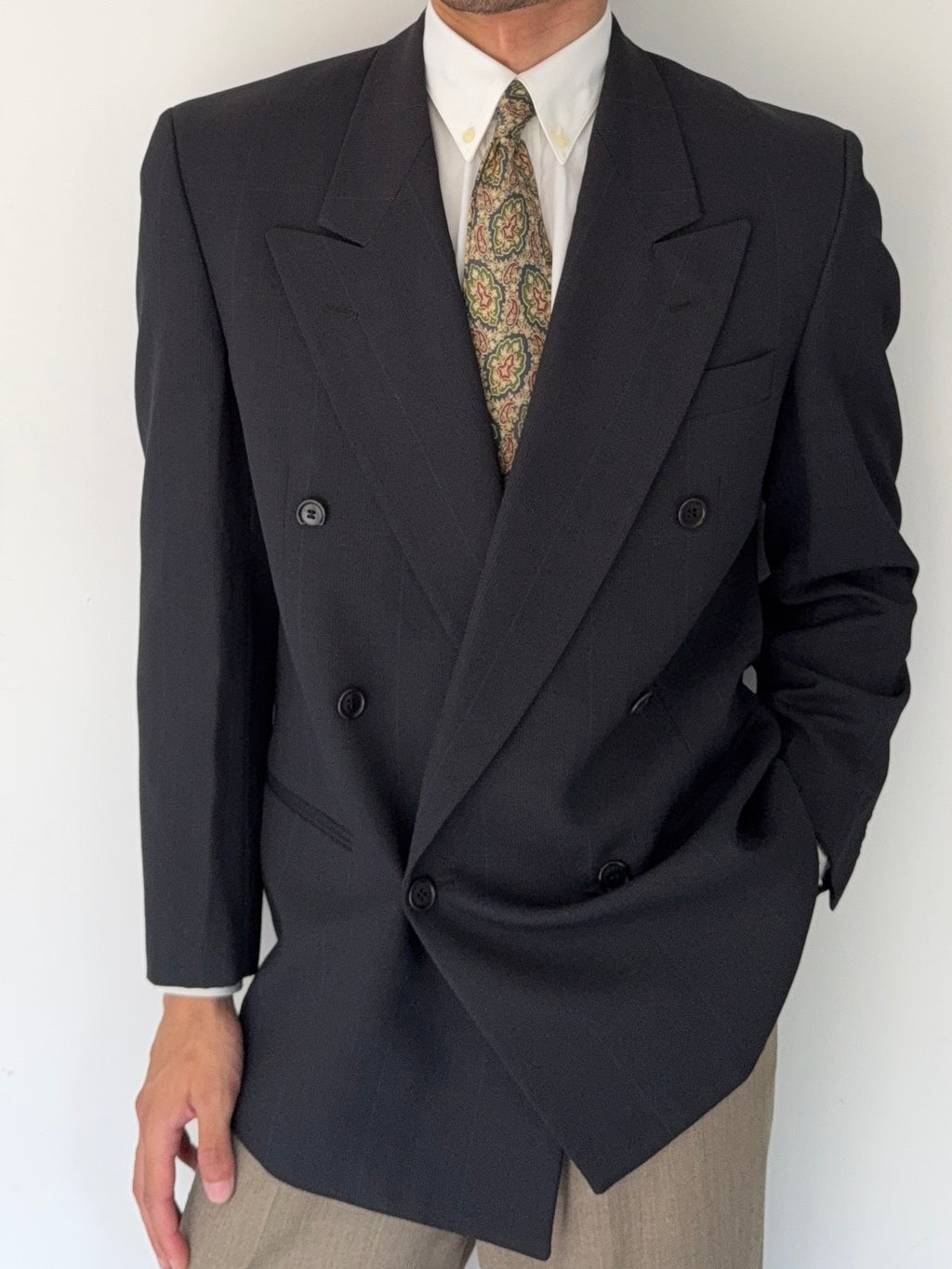 Valentino 1980s Double Breasted Peaked Lapel Wool Sports Blazer Jacket - Size S