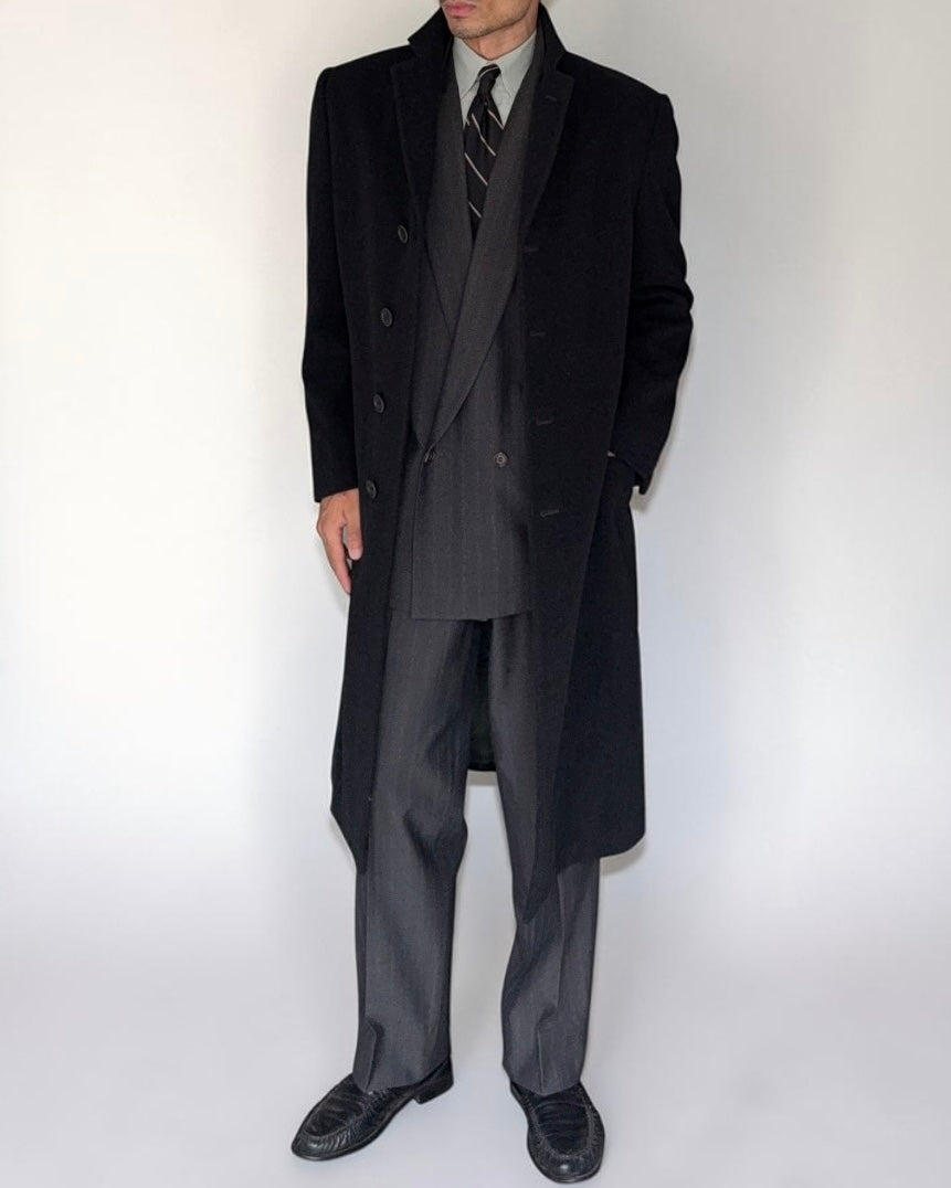 Armani 1990s Charcoal Grey Wool Over Coat - Size M