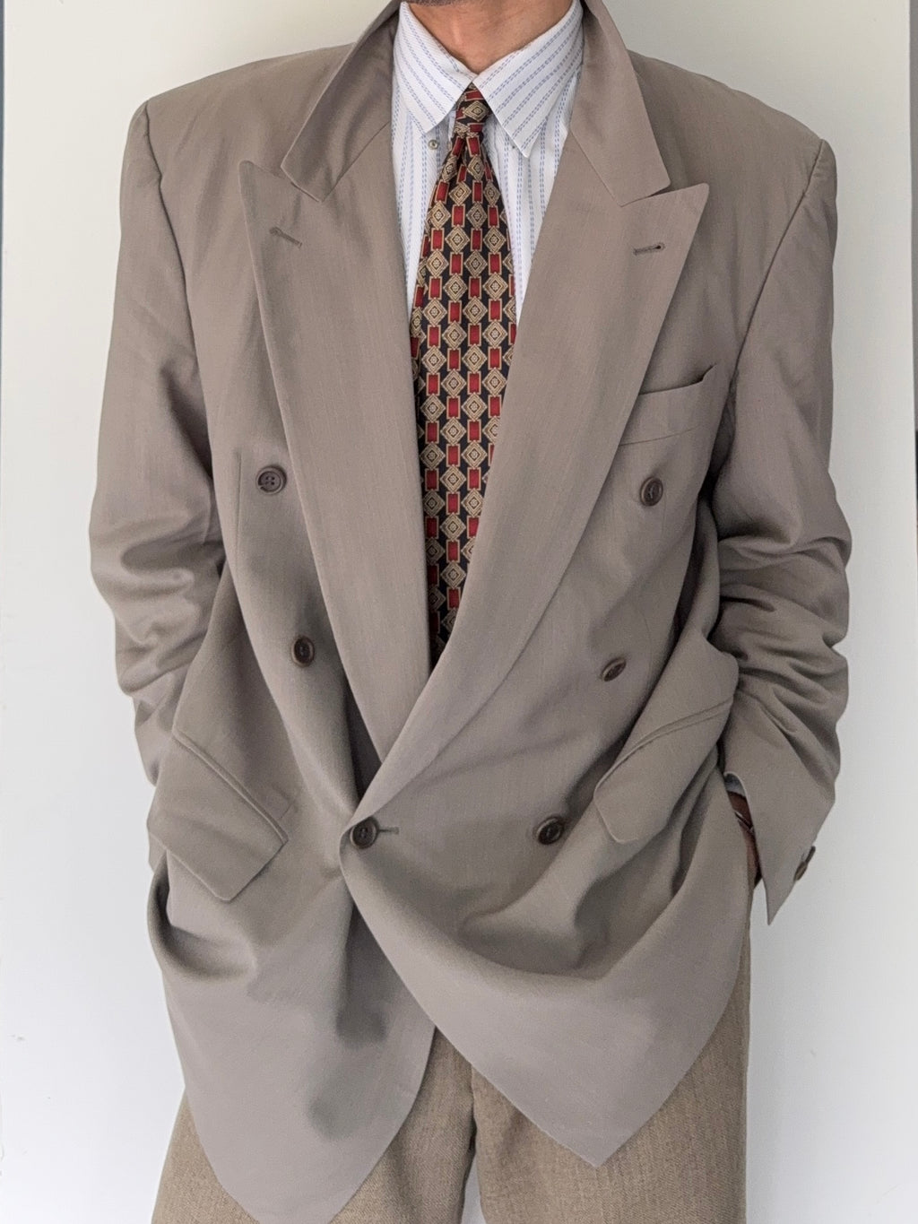 Hugo Boss 1980s 'Al Capone' Double Breasted Peaked Lapel Sports Jacket Blazer - Size XL