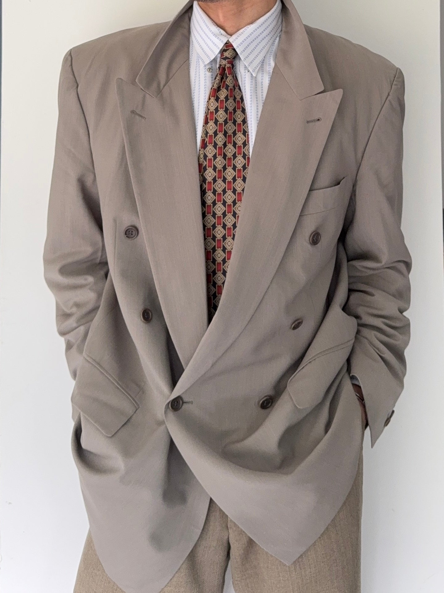 Hugo Boss 1980s 'Al Capone' Double Breasted Peaked Lapel Sports Jacket Blazer - Size XL