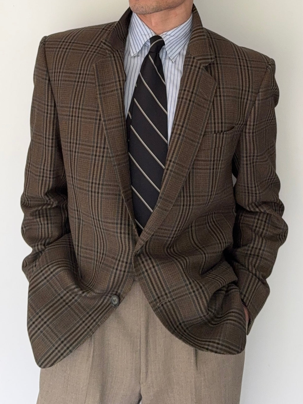 Valentino 1980s Wool Check Sports Blazer Jacket - Size L