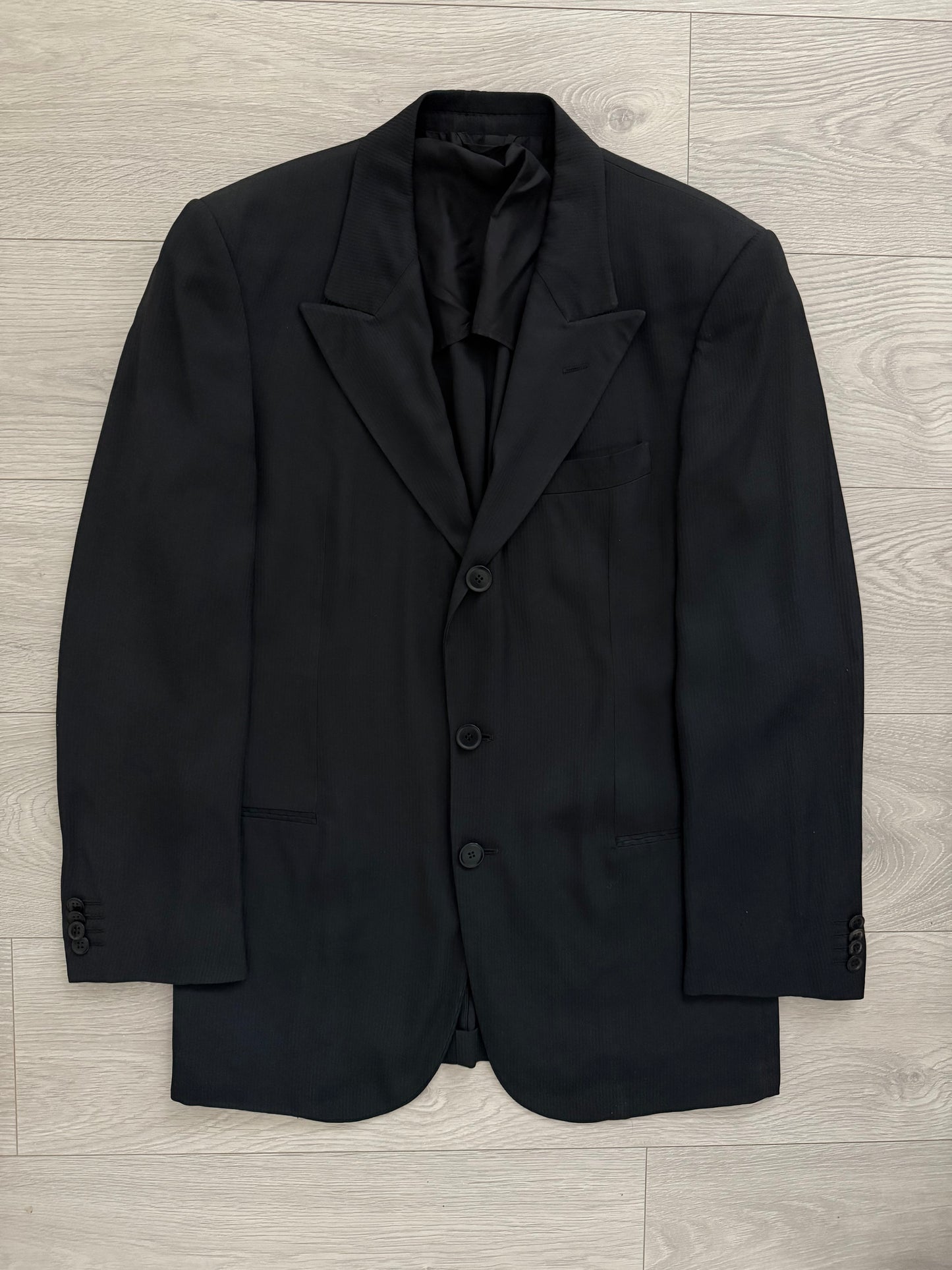 Giorgio Armani 1990s Black Pleated Wool Suit - Size L Jacket / 36" Waist