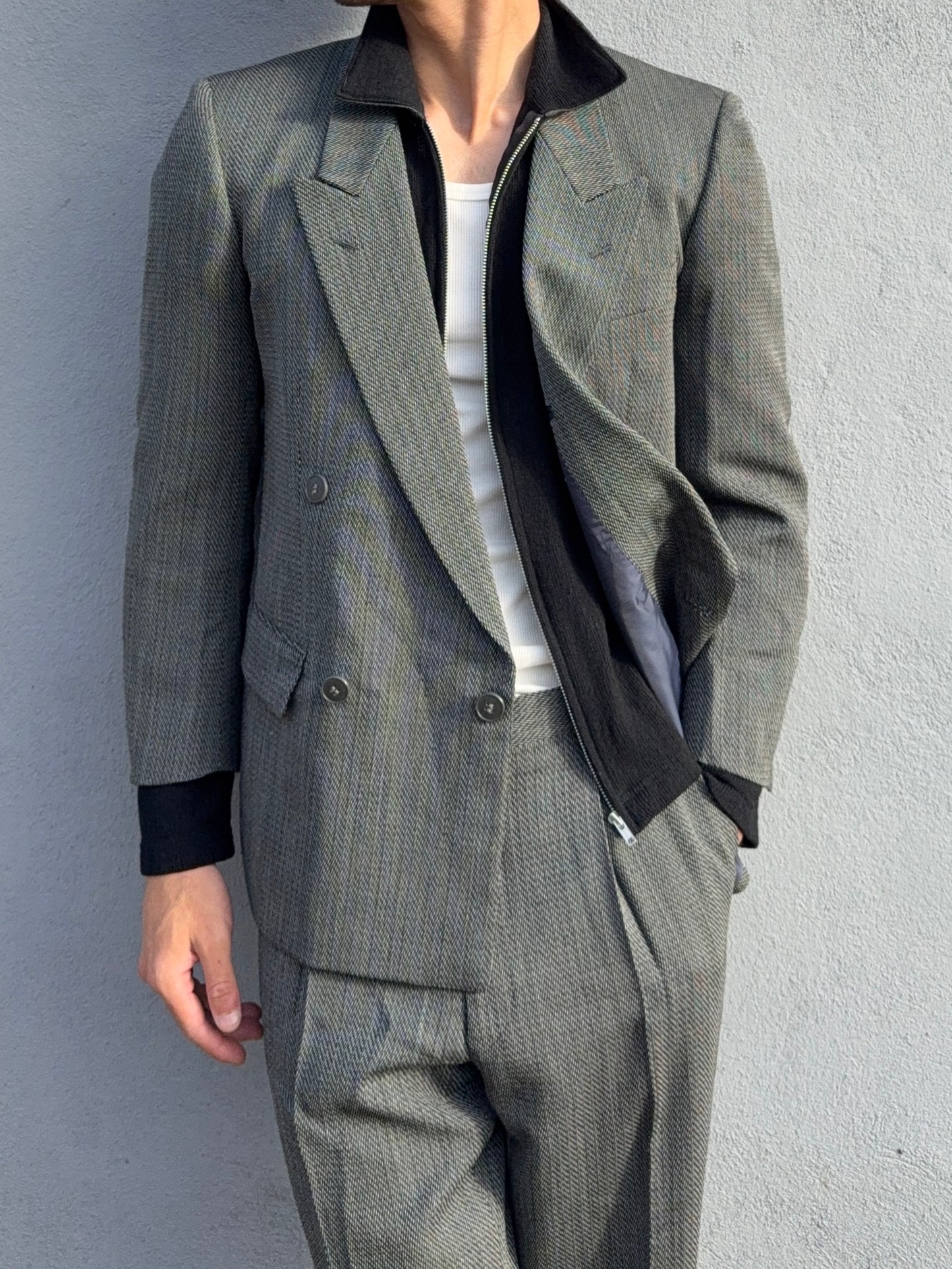 Yves Saint Laurent 1990s Double-Breasted Pleated Wool Suit - Size S Jacket / 30"Waist