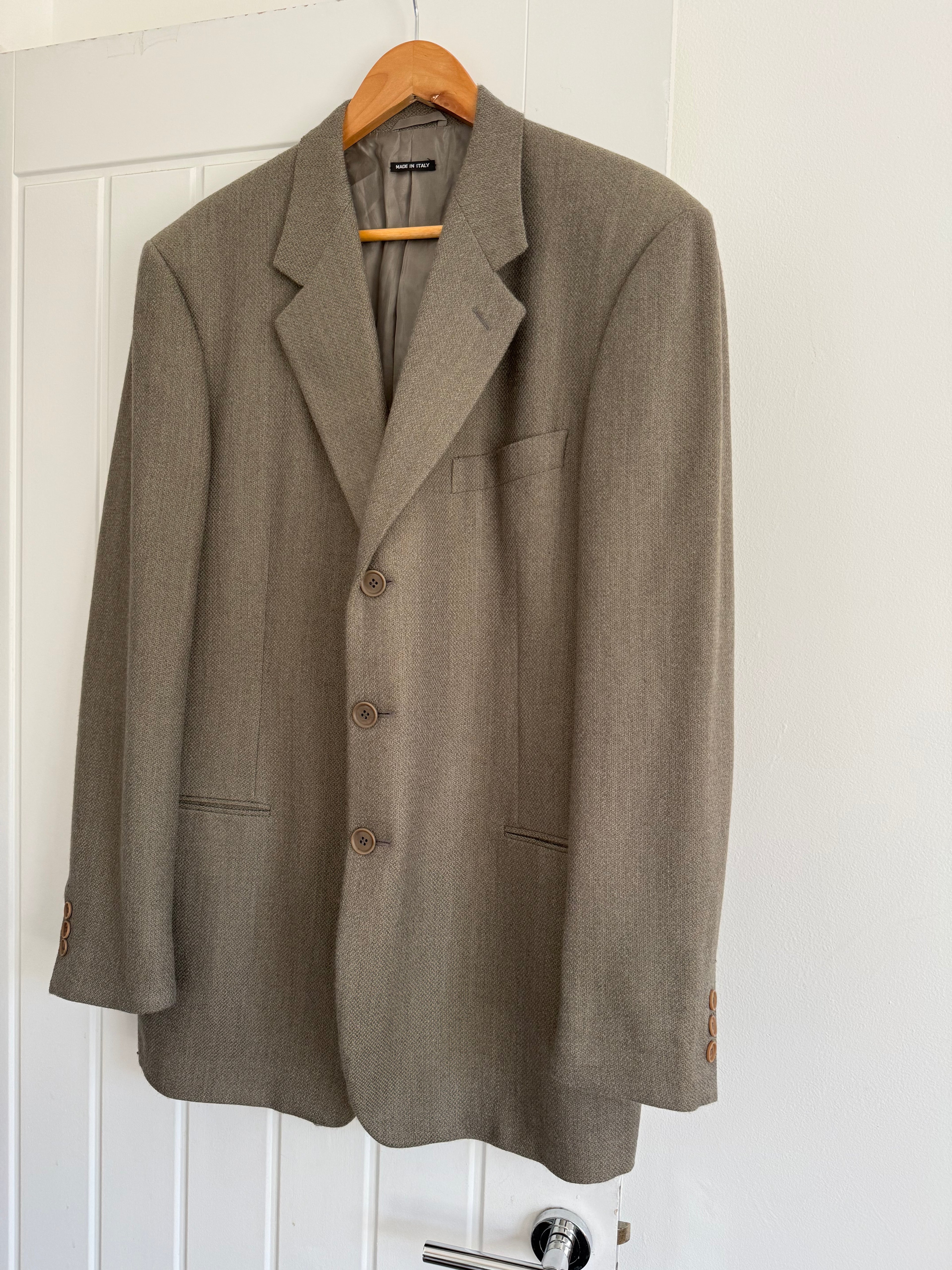 Giorgio Armani Black Label 1990s 3B Wool Cashmere Taupe Sports Jacket Blazer - Size XL
