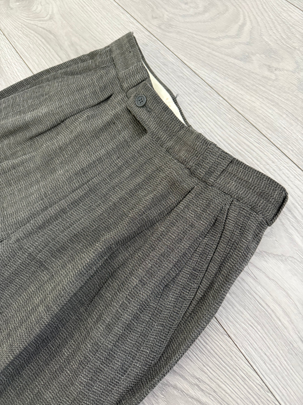 Emporio Armani 1980s Peaked Lapel Double Breasted Textured Wool Pleated Suit - Size S Jacket / 28" Waist