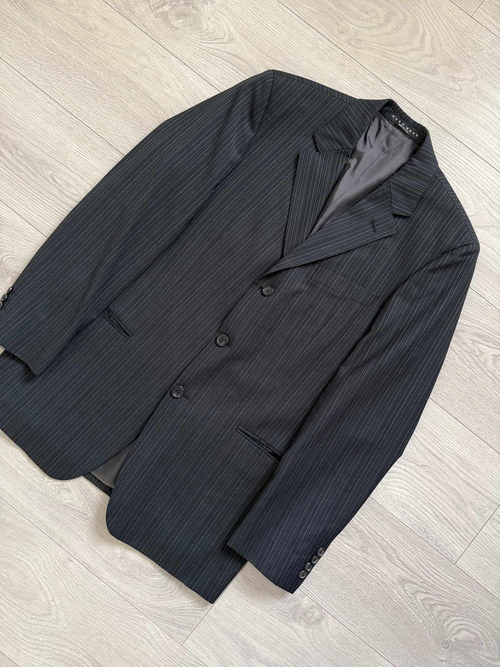 Hugo Boss 1990s 'Sigma' Striped Pleated Wool Suit Made in USA - Size M Jacket / 32" Waist