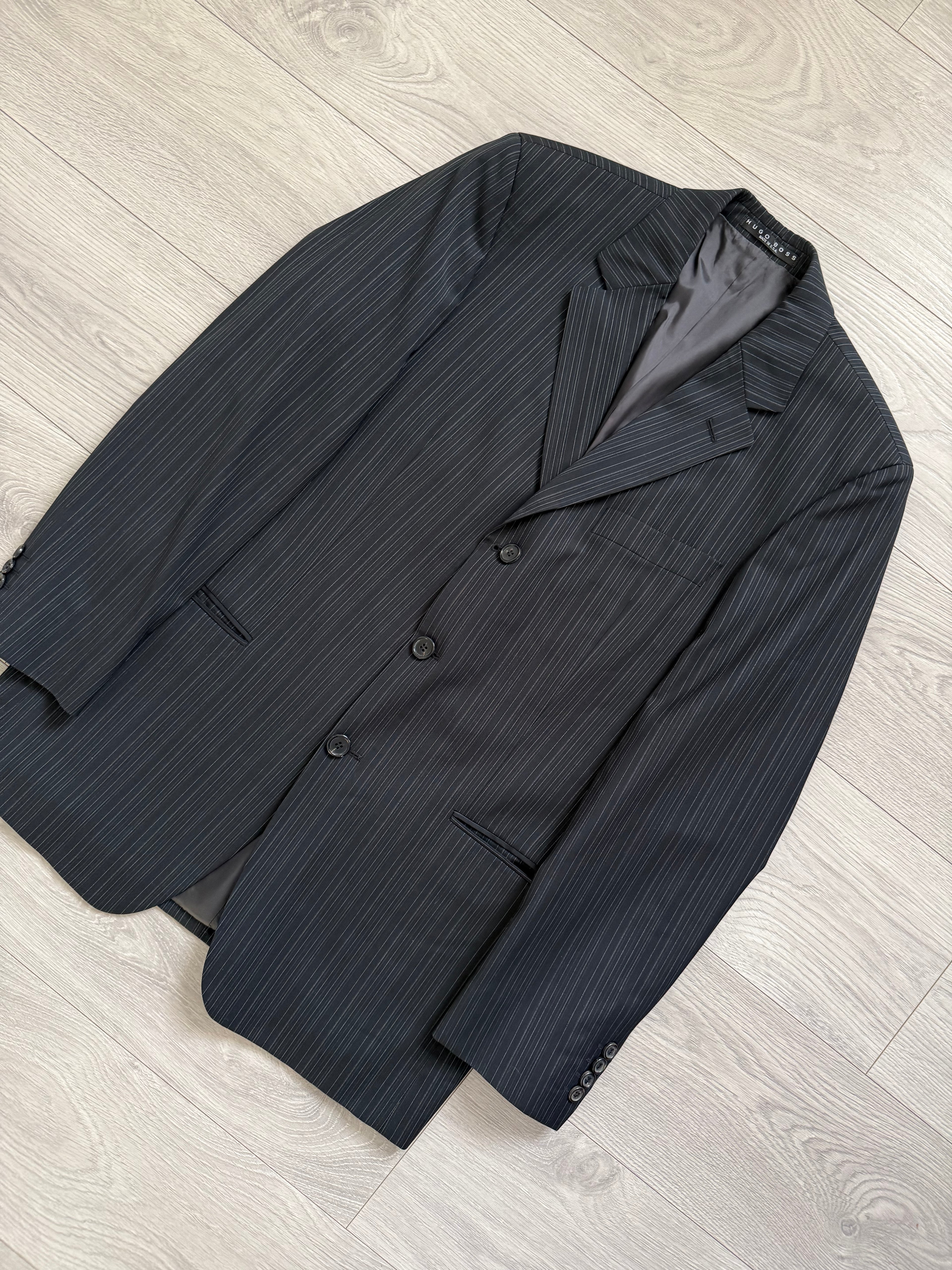 Hugo Boss 1990s 'Sigma' Striped Pleated Wool Suit Made in USA - Size M Jacket / 32" Waist