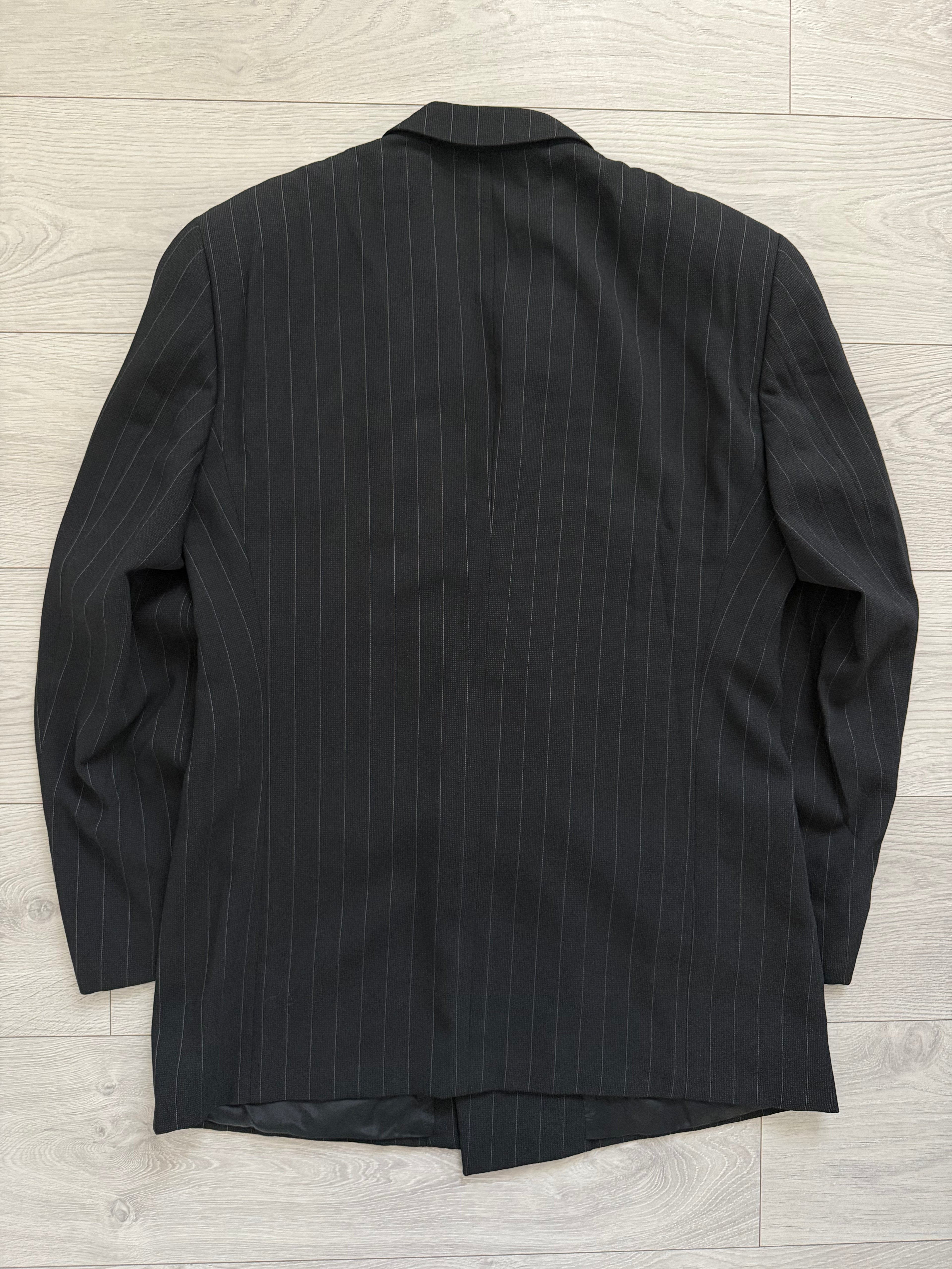 Armani 1990s Peaked Lapel Double Breasted Pinstripe Textured Wool Suit - Size M Jacket / 31" Waist