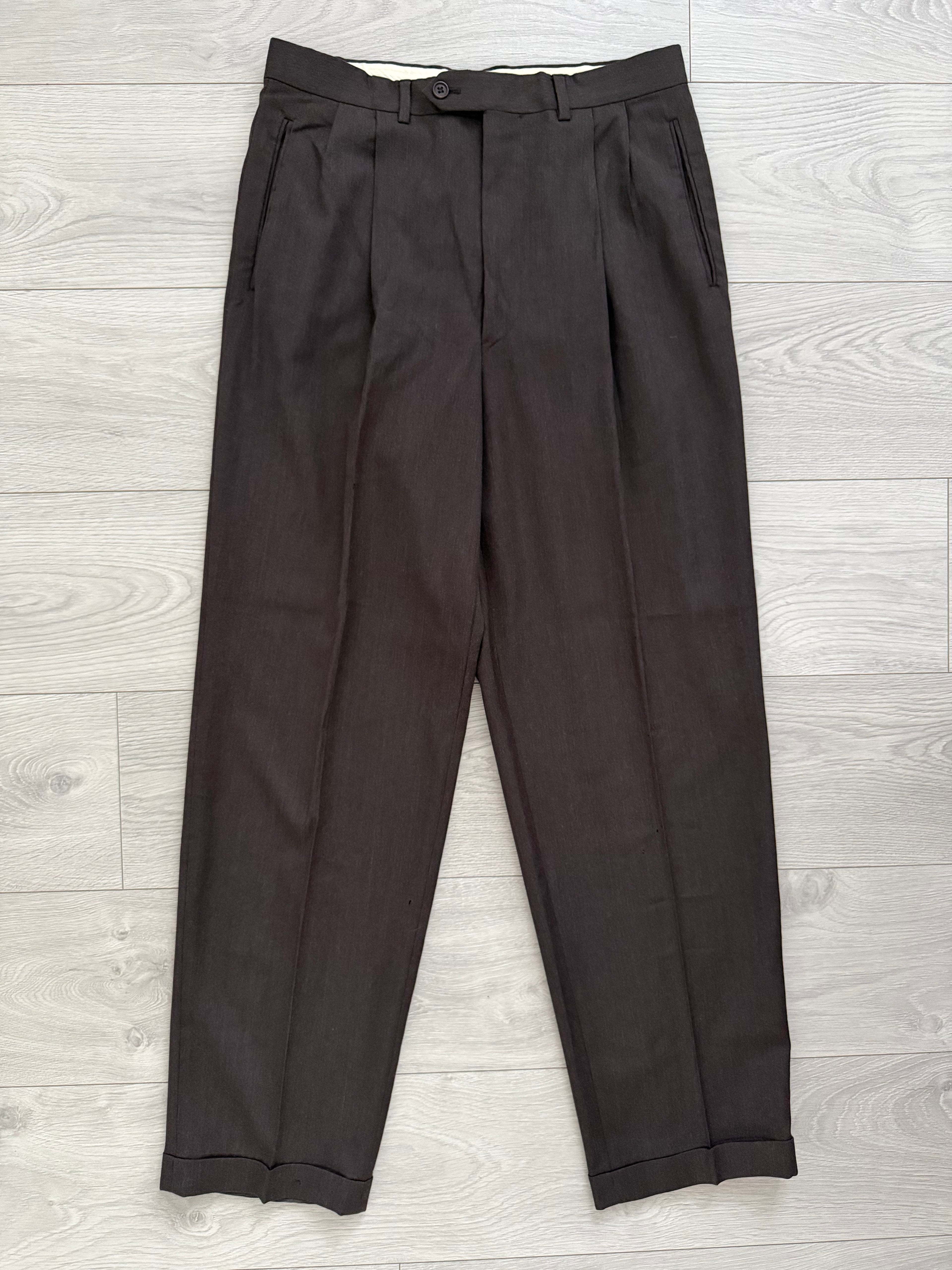 Giorgio Armani 1980s 3B Brown Double-Pleated Wool Suit - Size XL Jacket / 32" Waist