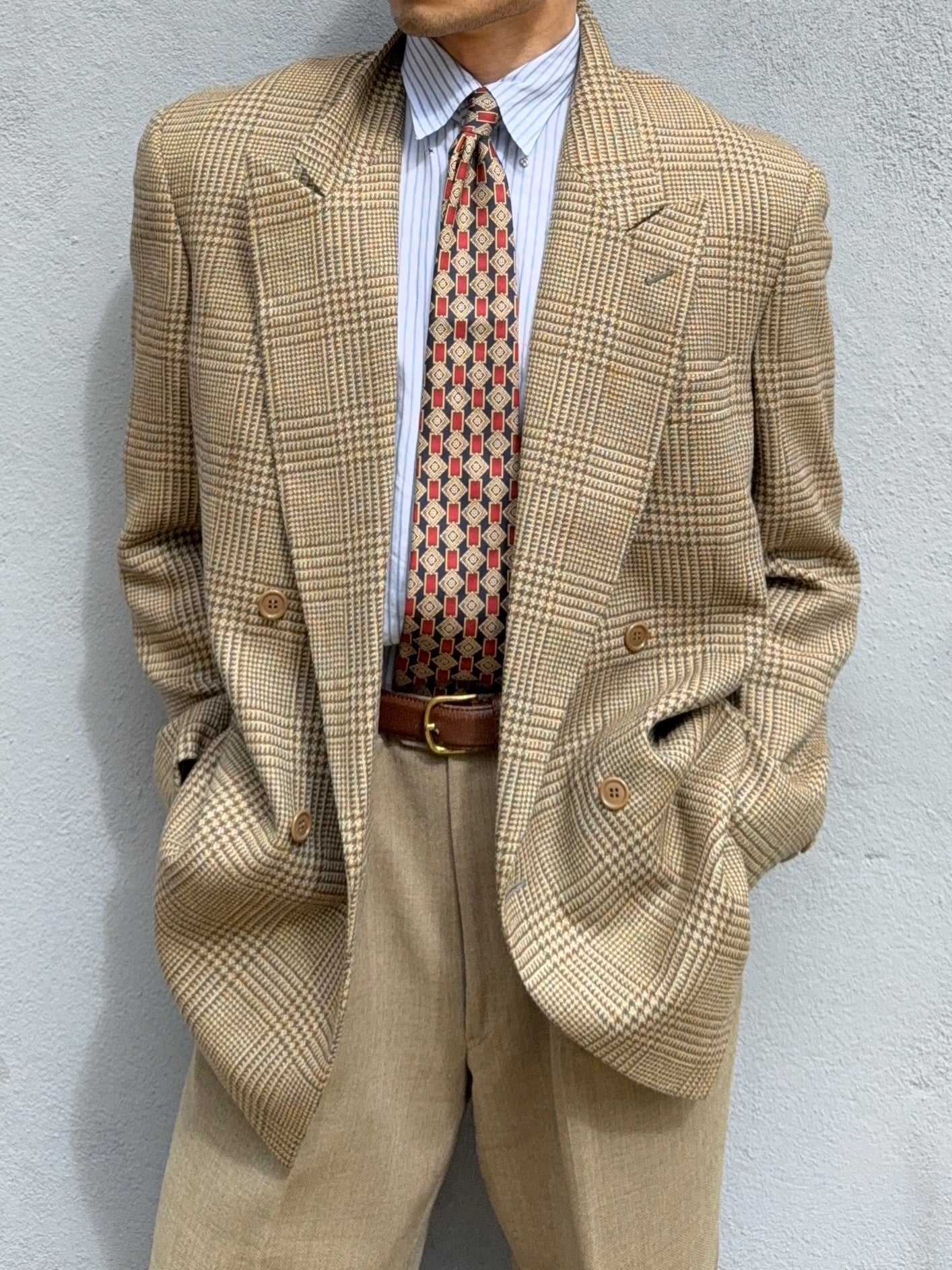 Valentino 1980s Peaked Lapel Double Breasted Textured Wool Sports Blazer Jacket - Size L