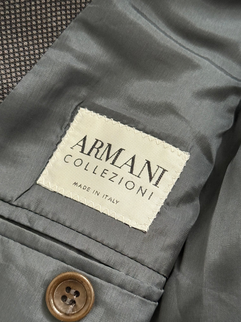 Armani 1990s Peaked Lapel Double Breasted Pleated Wool Grey Suit - Size L Jacket / 34" Waist
