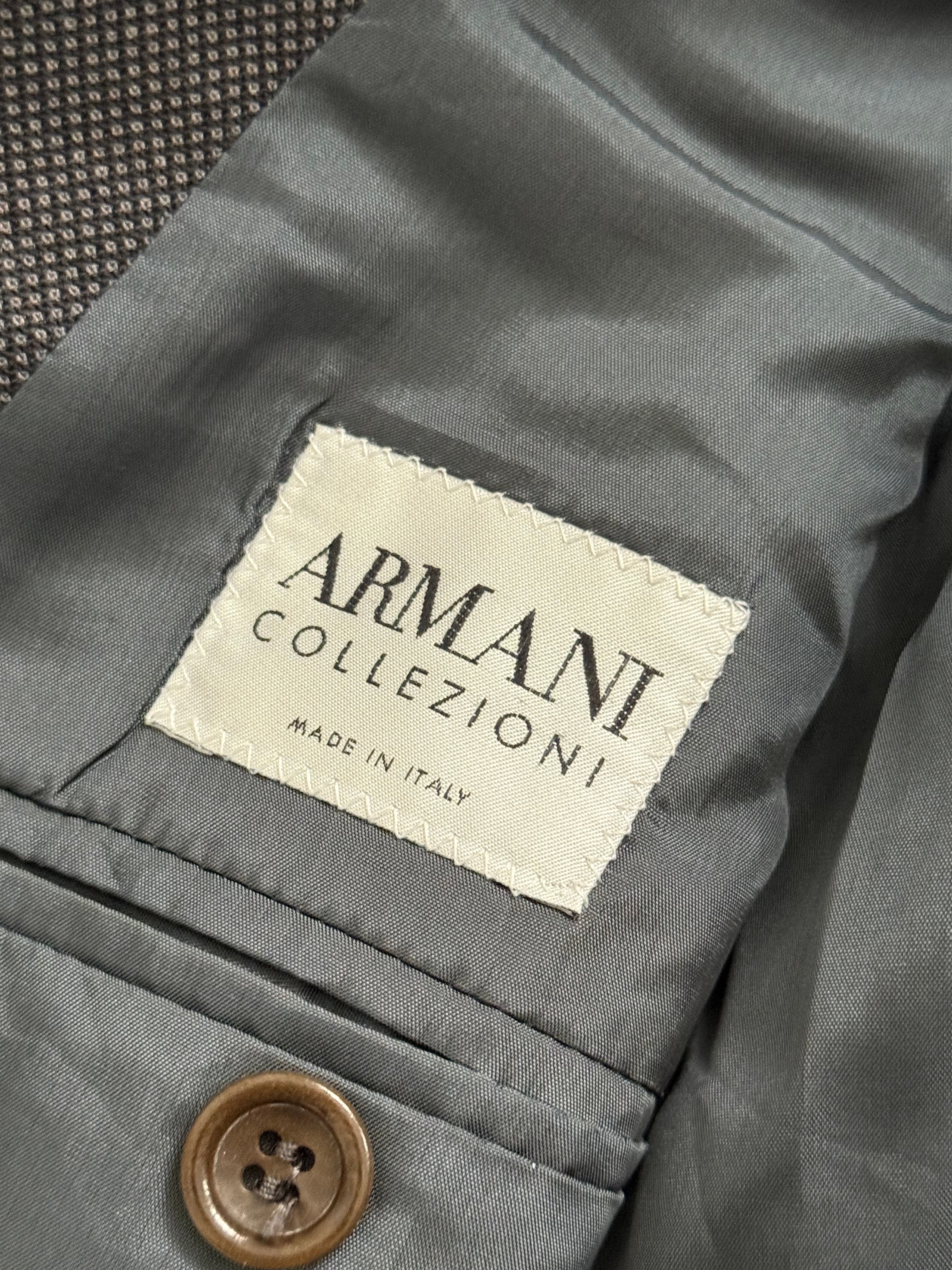 Armani 1990s Peaked Lapel Double Breasted Pleated Wool Grey Suit - Size L Jacket / 34" Waist